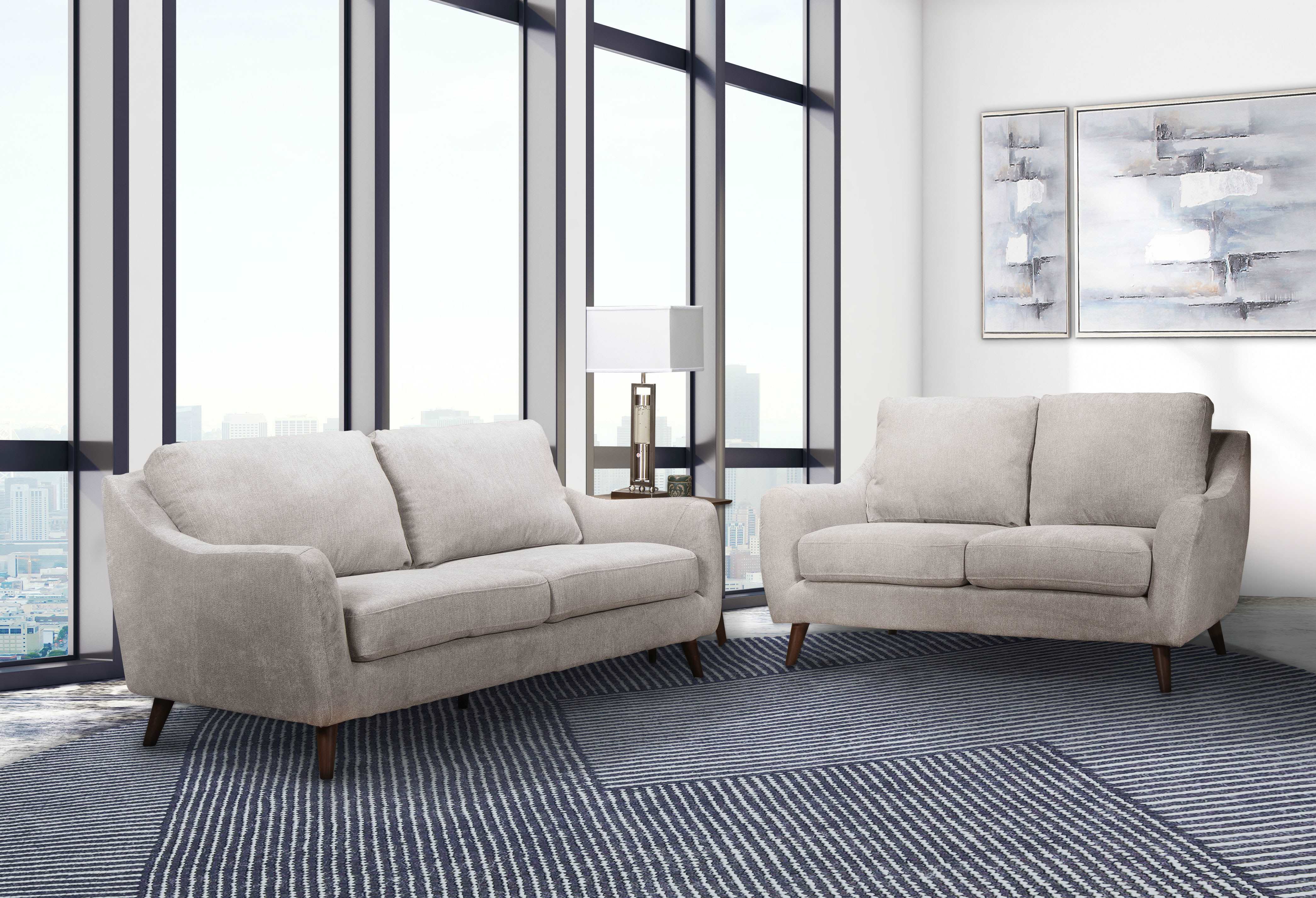 Kitchener Light Beige Fabric Sofa Set 9040