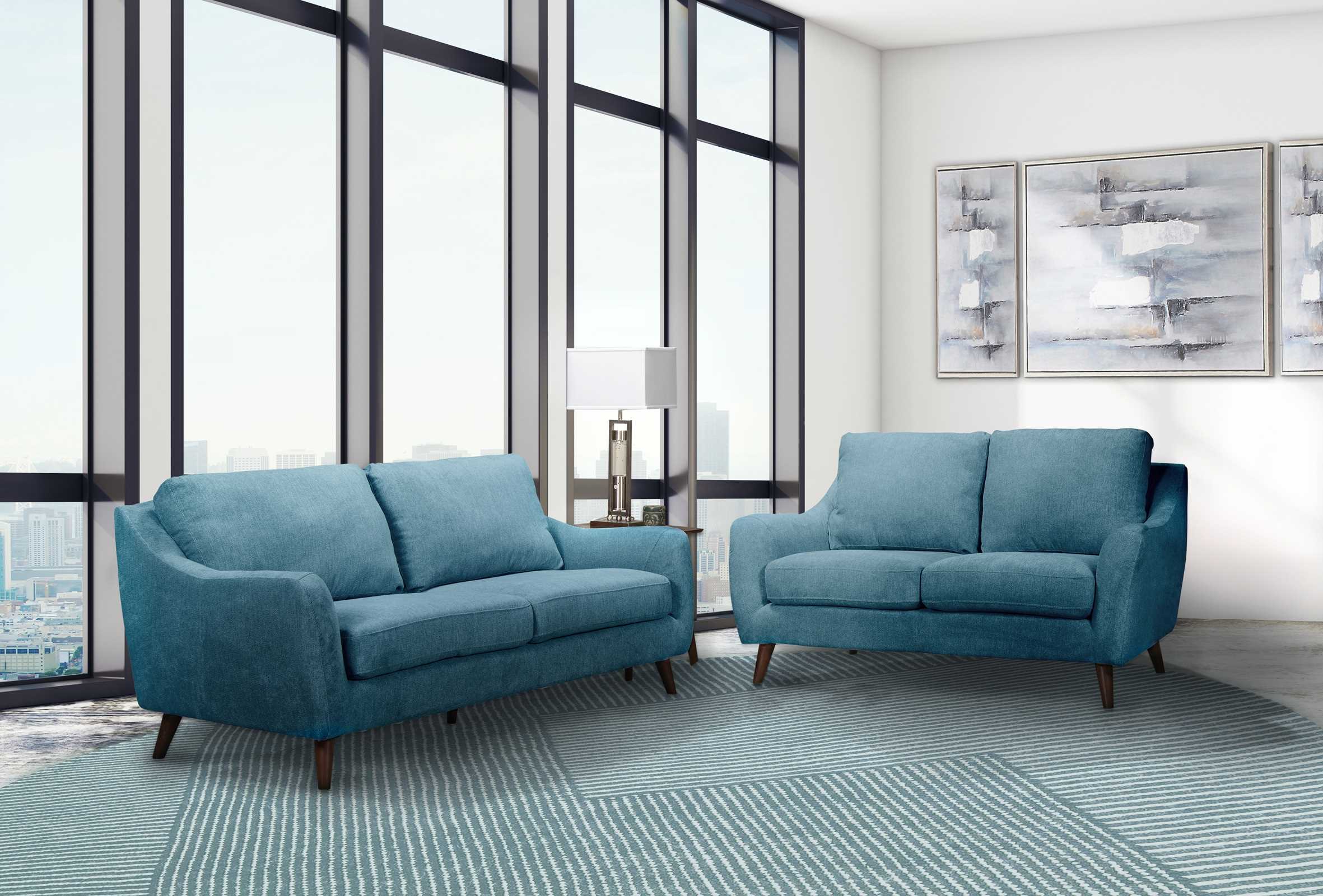 Kitchener Light Blue Fabric Sofa Set 9040
