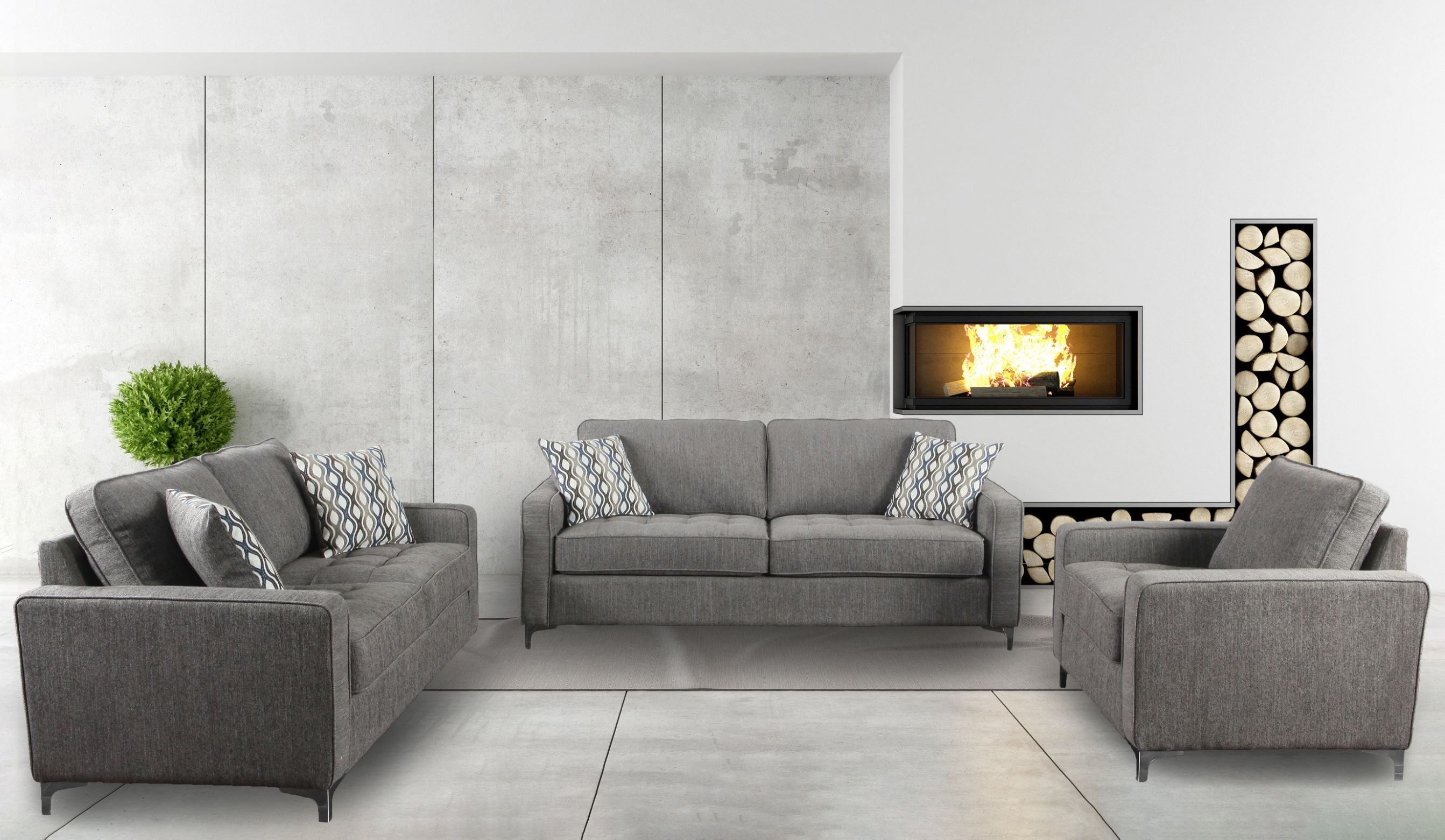 Hudson 3 PC Sofa Set Graphite Grey 9049GPH