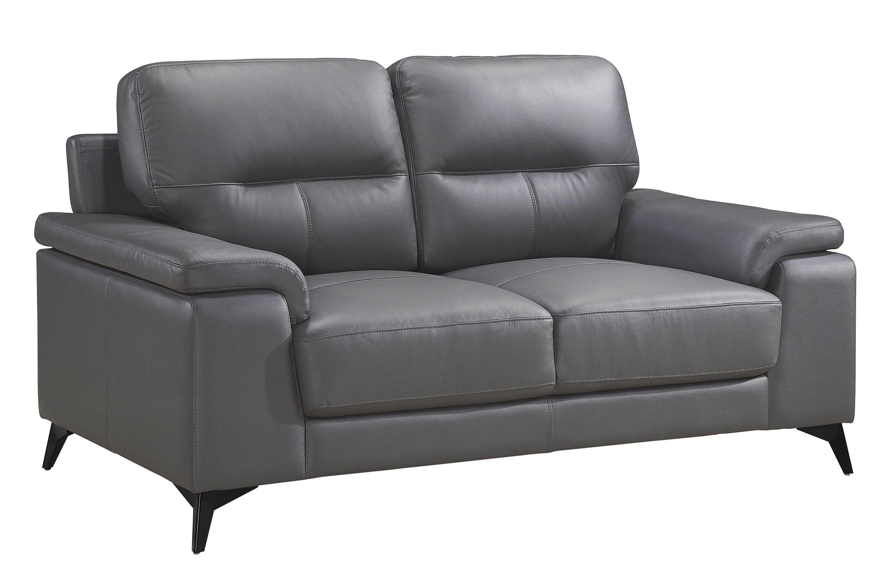 Mischa Top Grain Leather Loveseat Dark Grey 9514