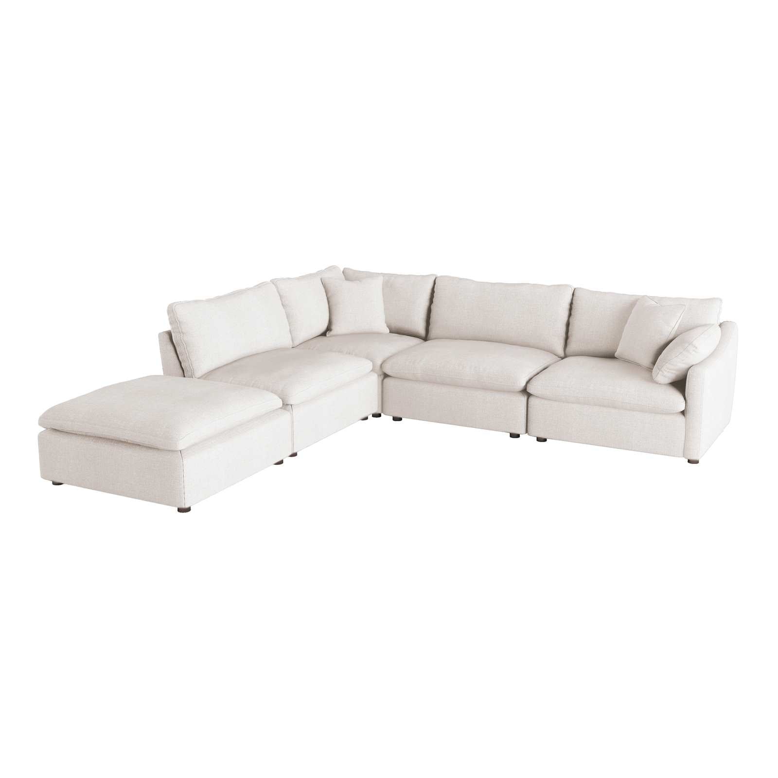 Howerton Modular Sectional sofa with 3 Pillows and Ottoman Chaise Beige 9544