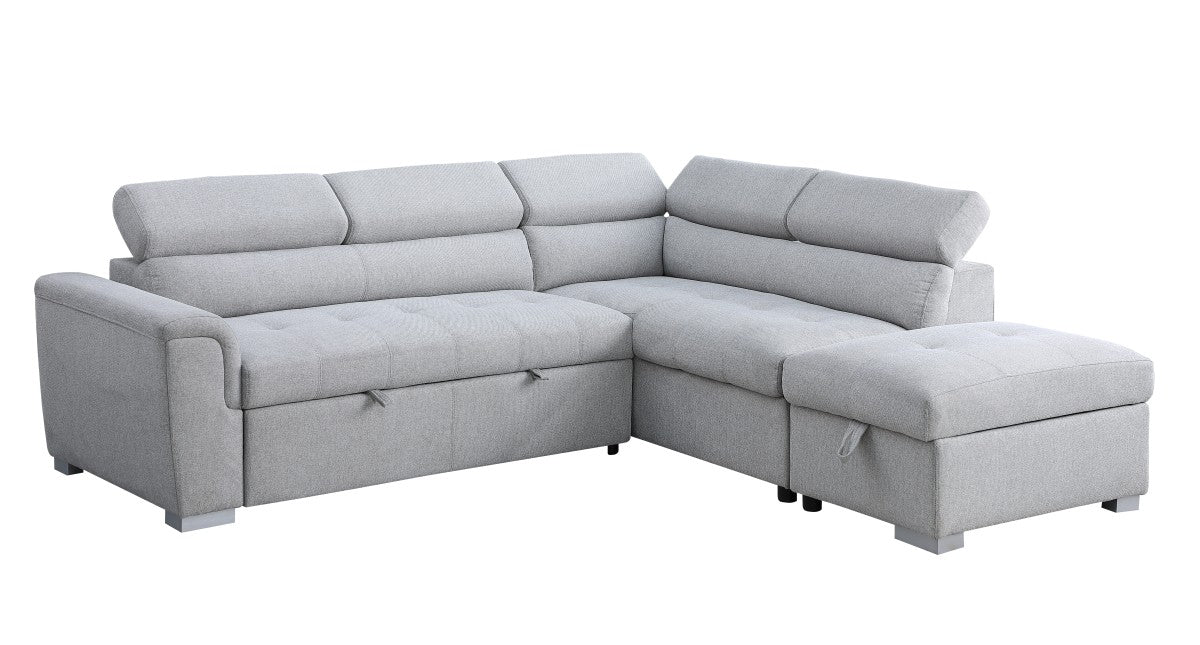 Grey Fabric Sleeper Bed With Storage Ottoman KF7019