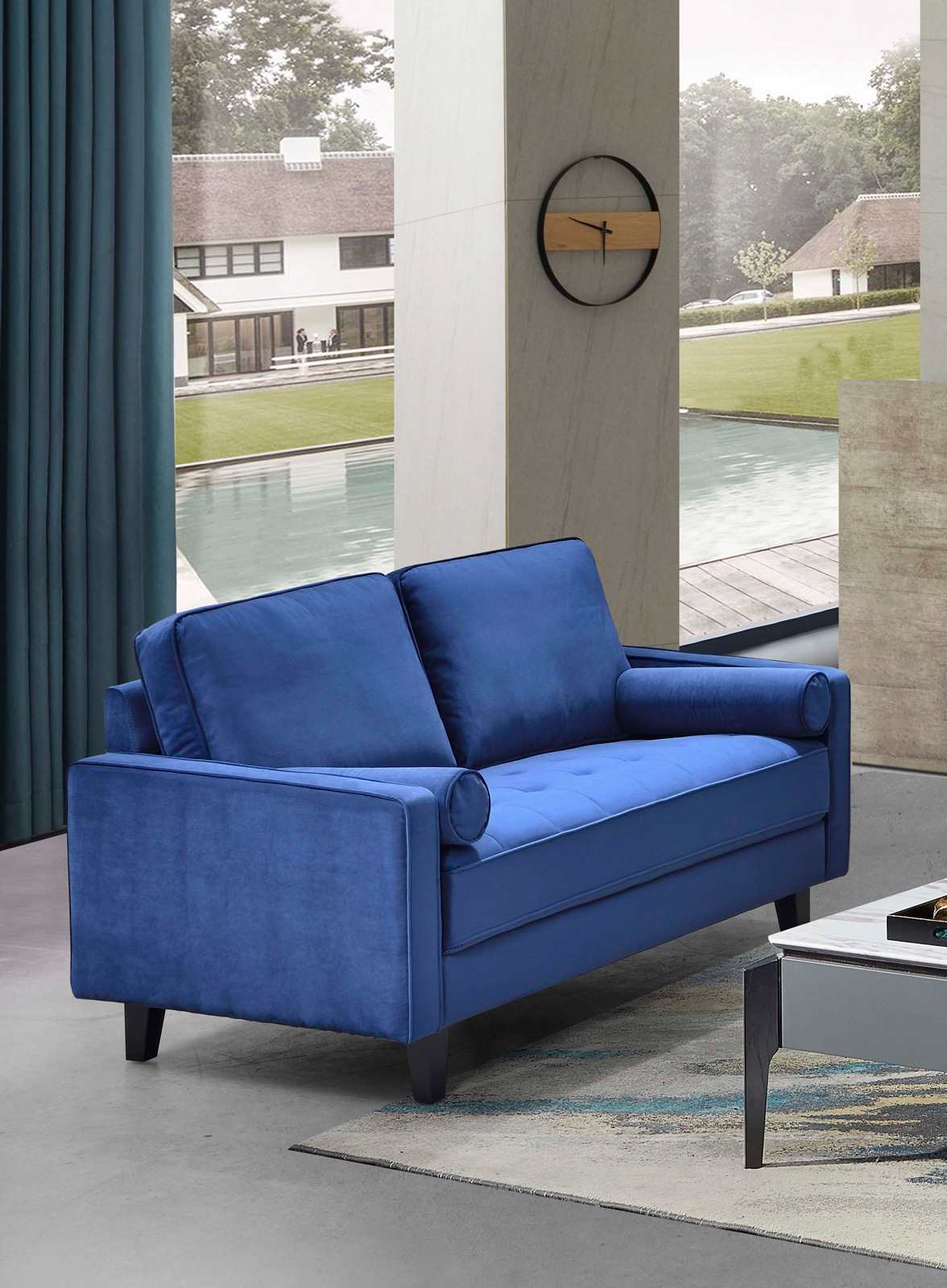 Toulouse Blue Velvet Tufted Loveseat 99003