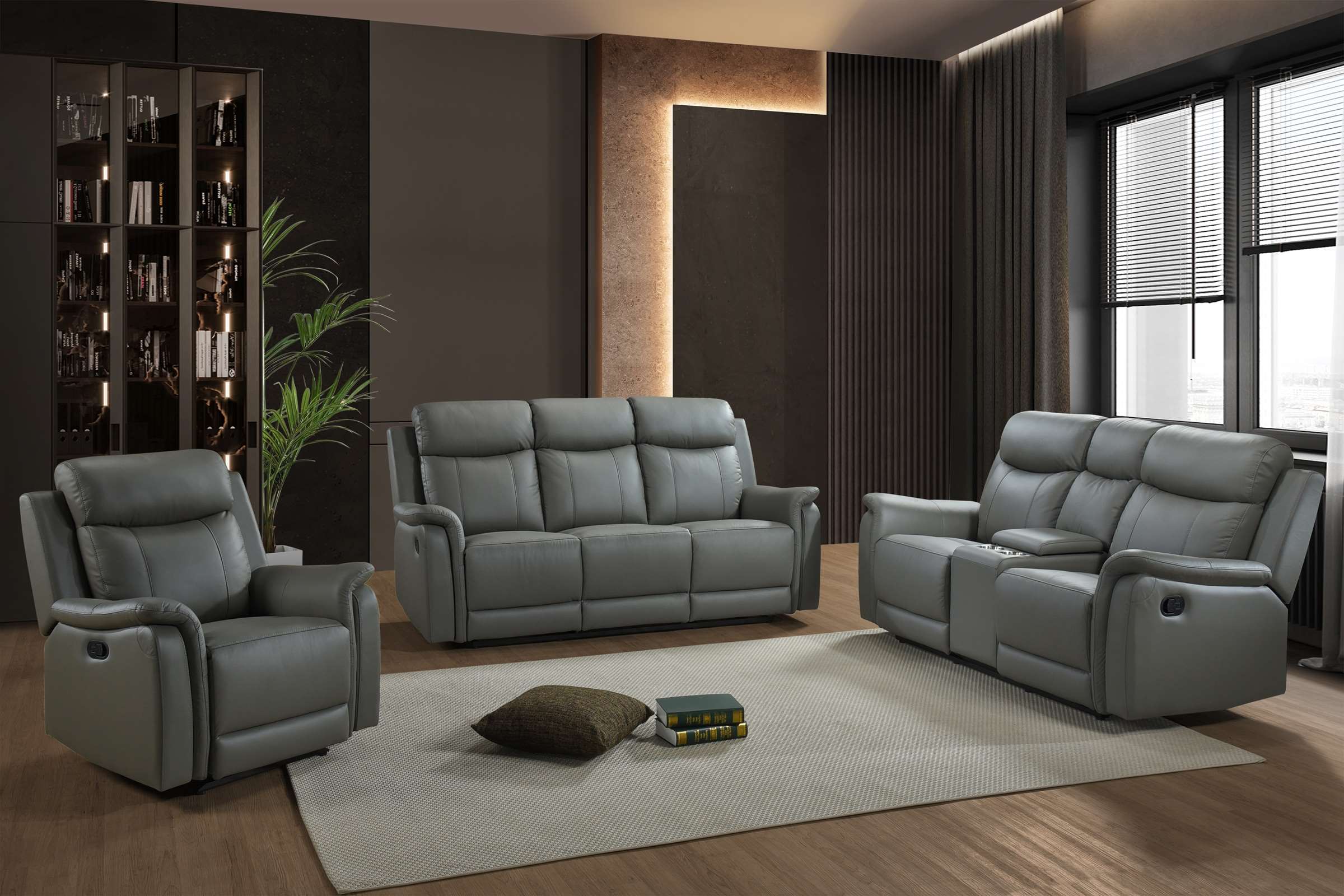 Cyrus Top Grain Leather Reclining Sofa Set Grey 99840