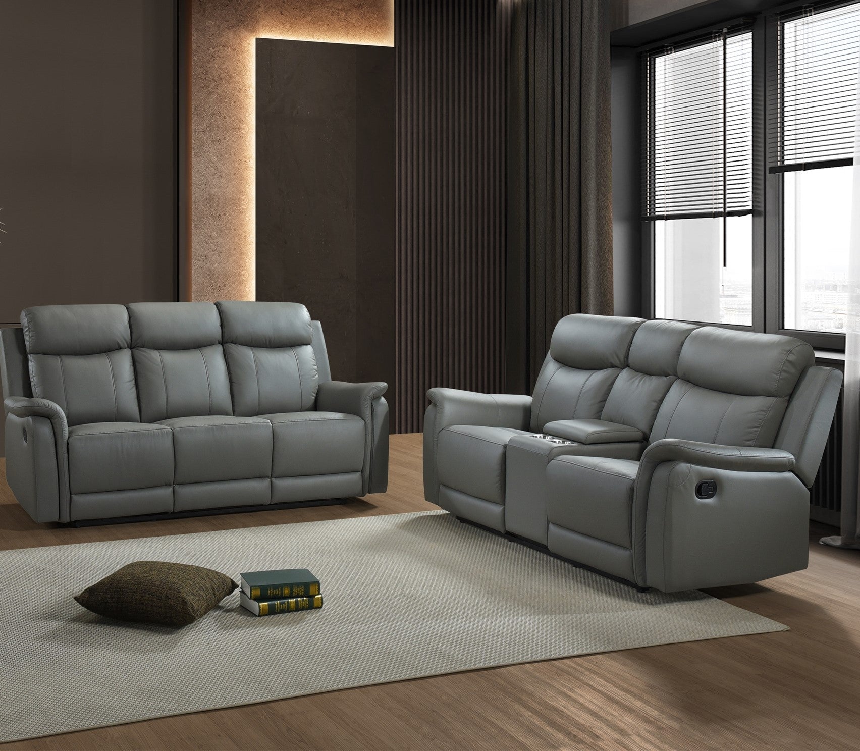 Cyrus Top Grain Leather Reclining Sofa Set Grey 99840