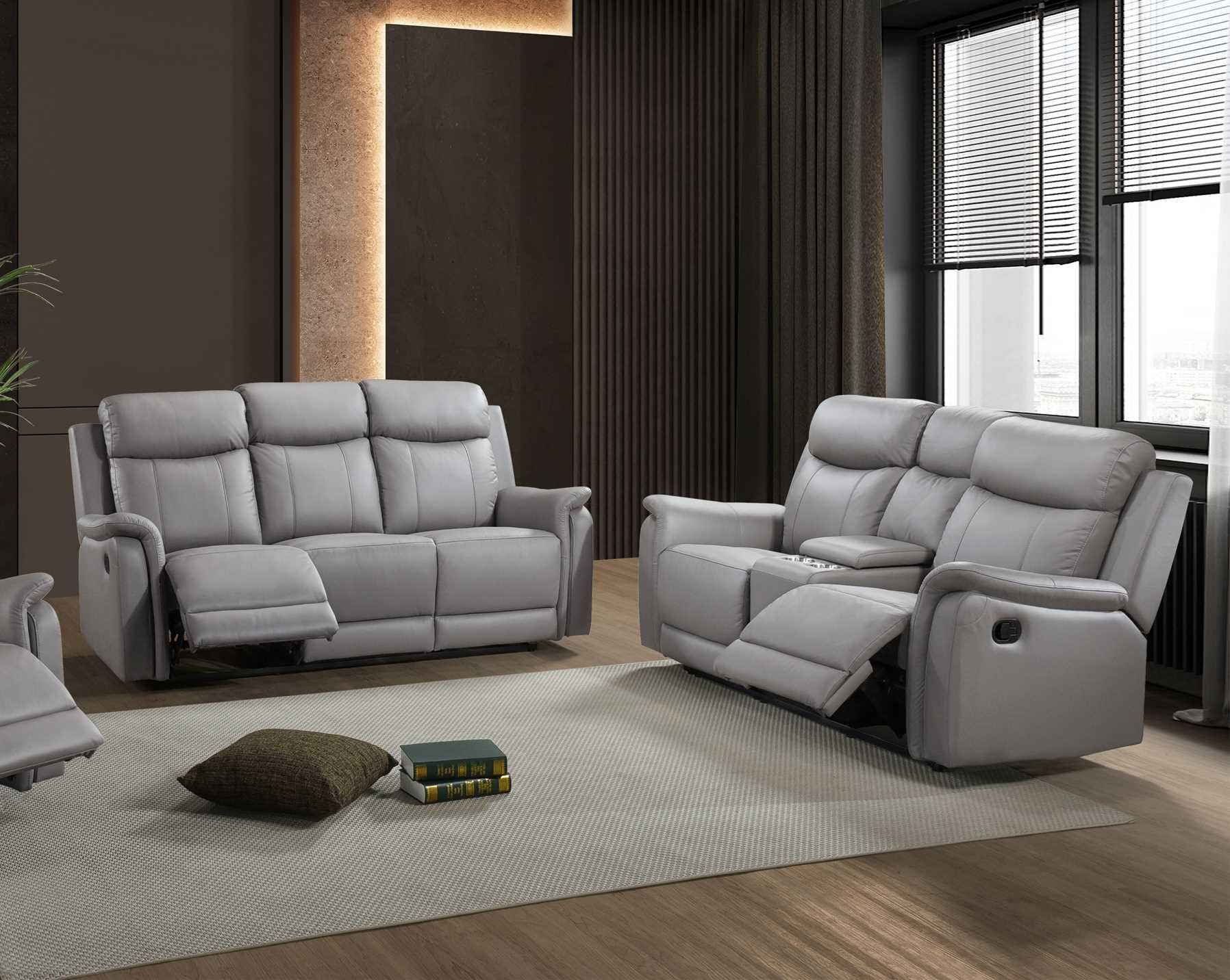 Cyrus Top Grain Leather Reclining Sofa Collection Light Grey 99840
