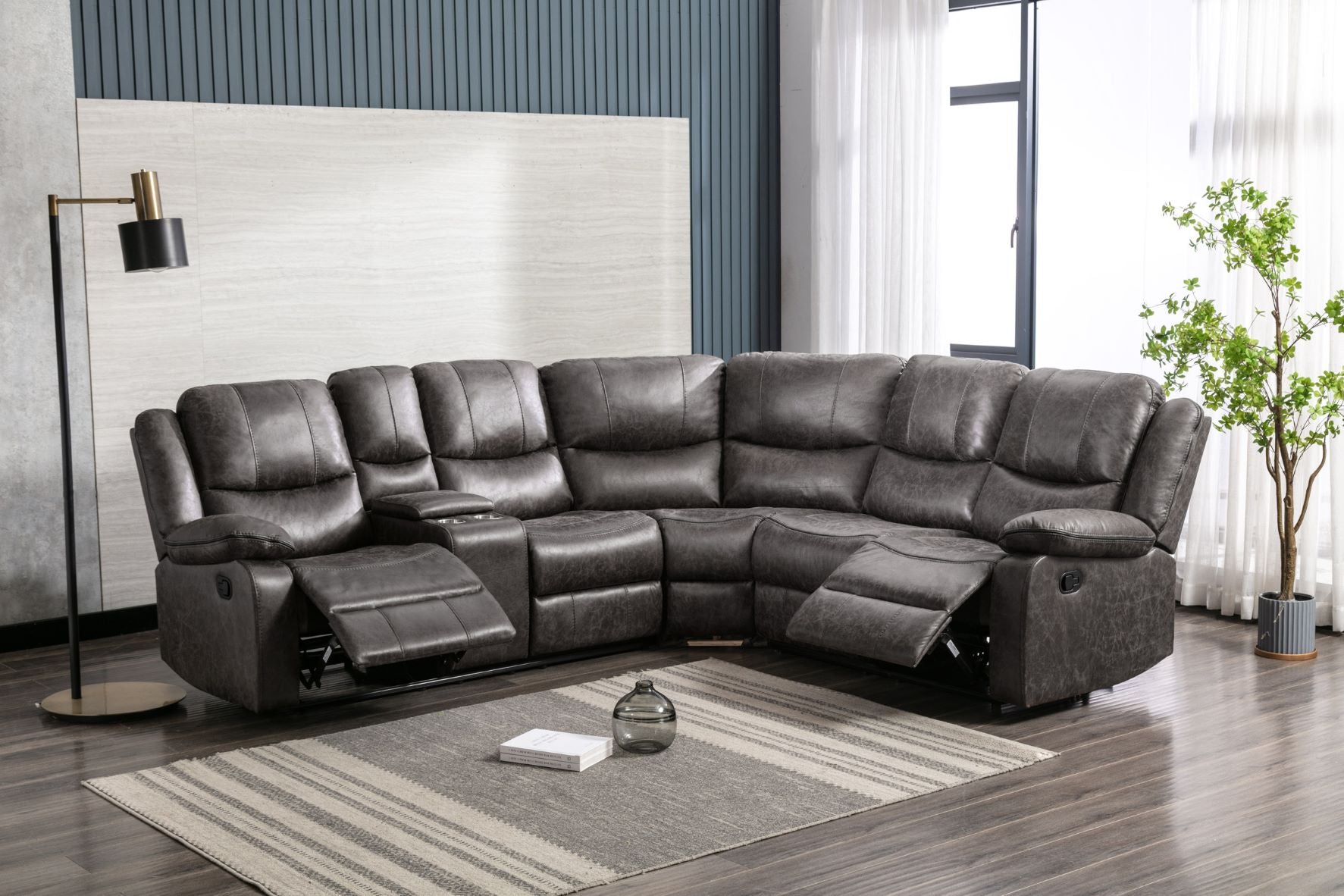 Everett Grey Fabric Recliner Sectional Sofa 99849
