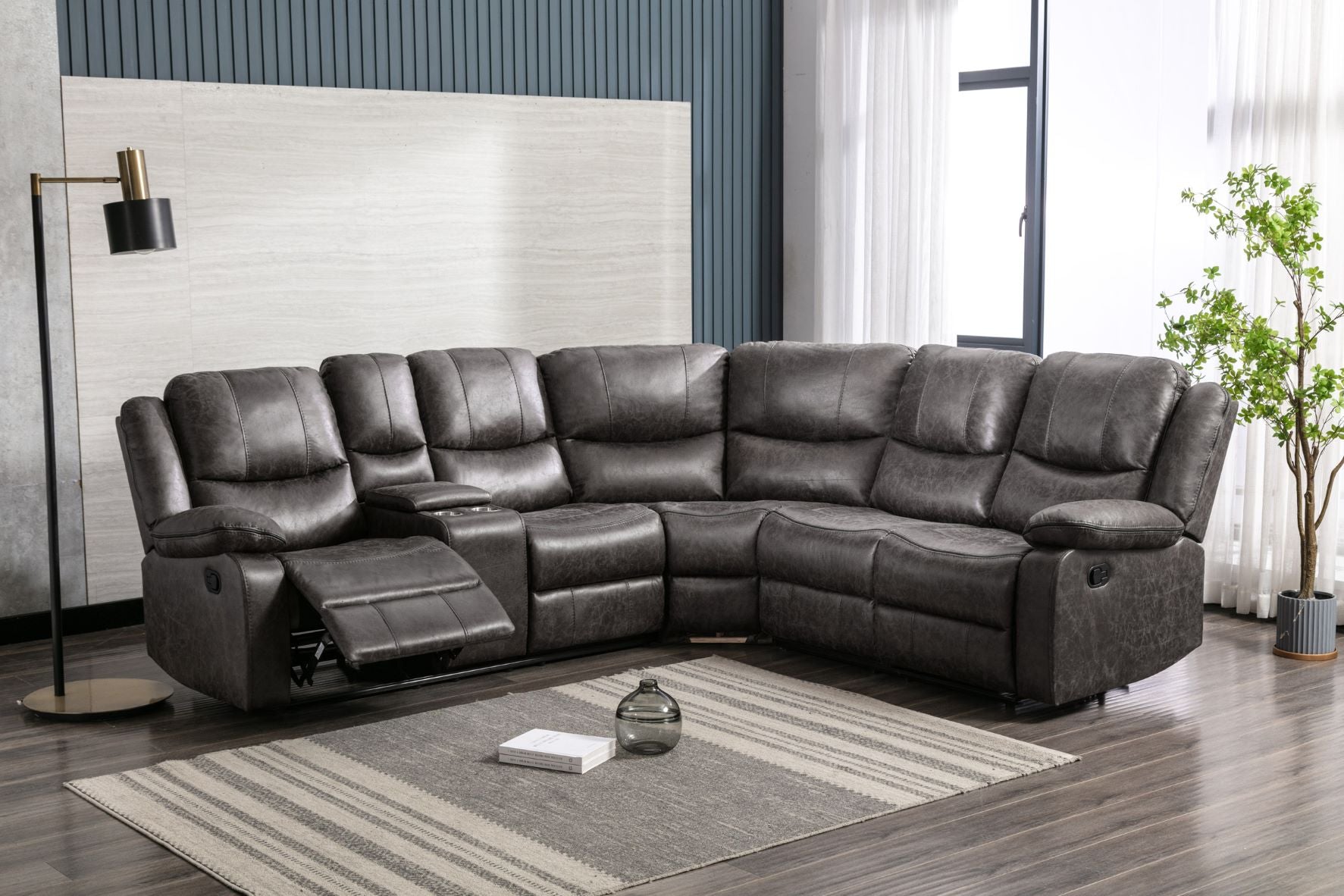 Everett Grey Fabric Recliner Sectional Sofa 99849