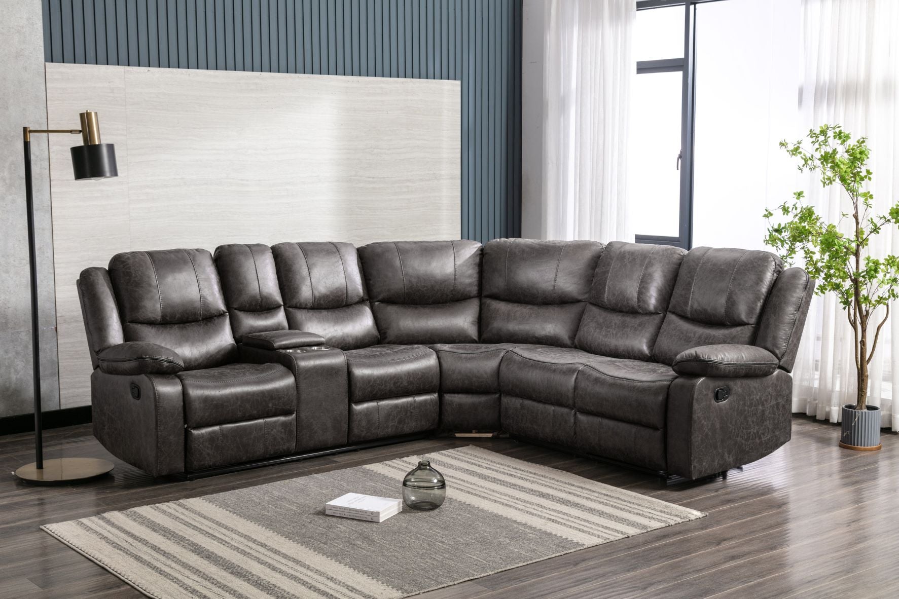 Everett Grey Fabric Recliner Sectional Sofa 99849