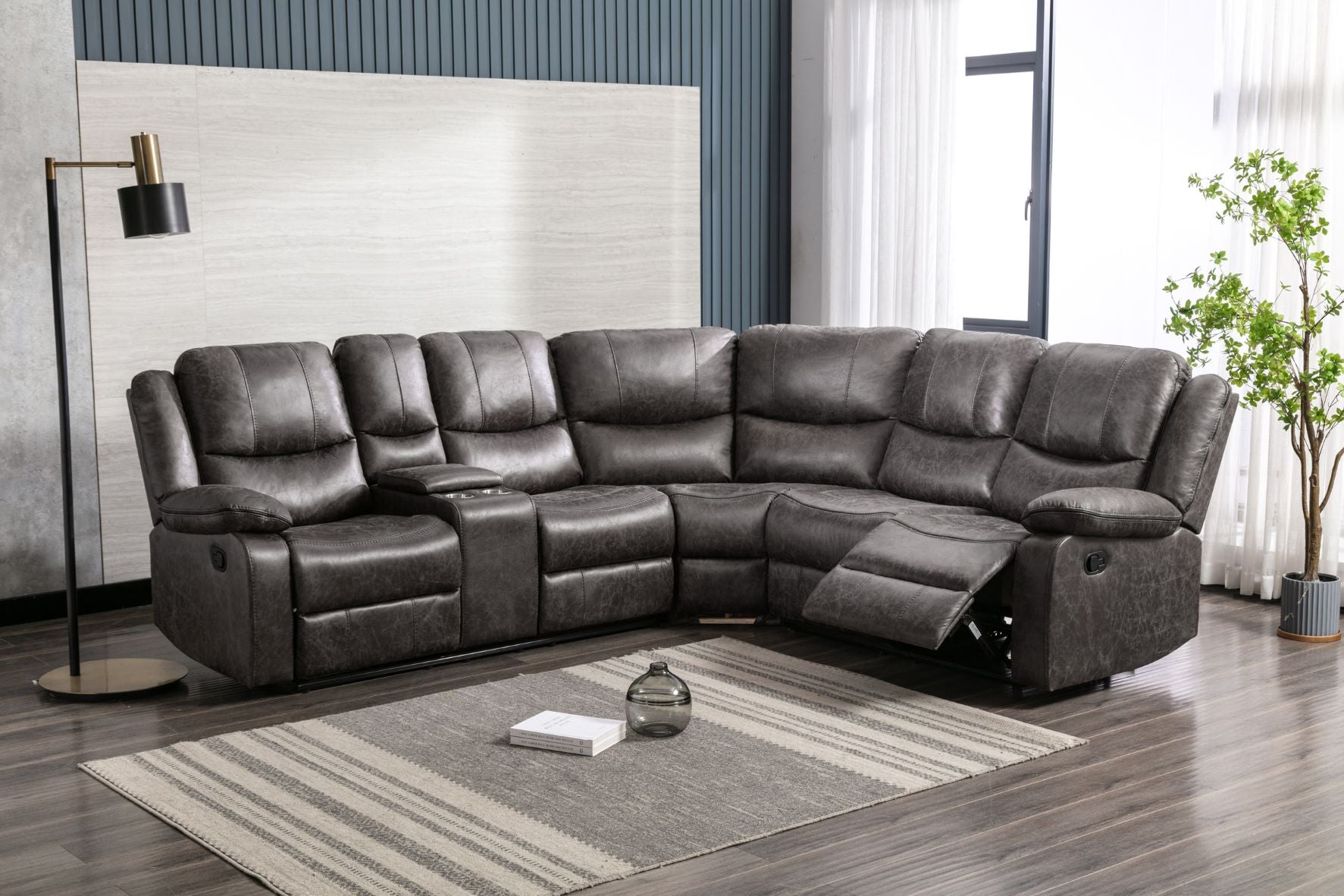 Everett Grey Fabric Recliner Sectional Sofa 99849