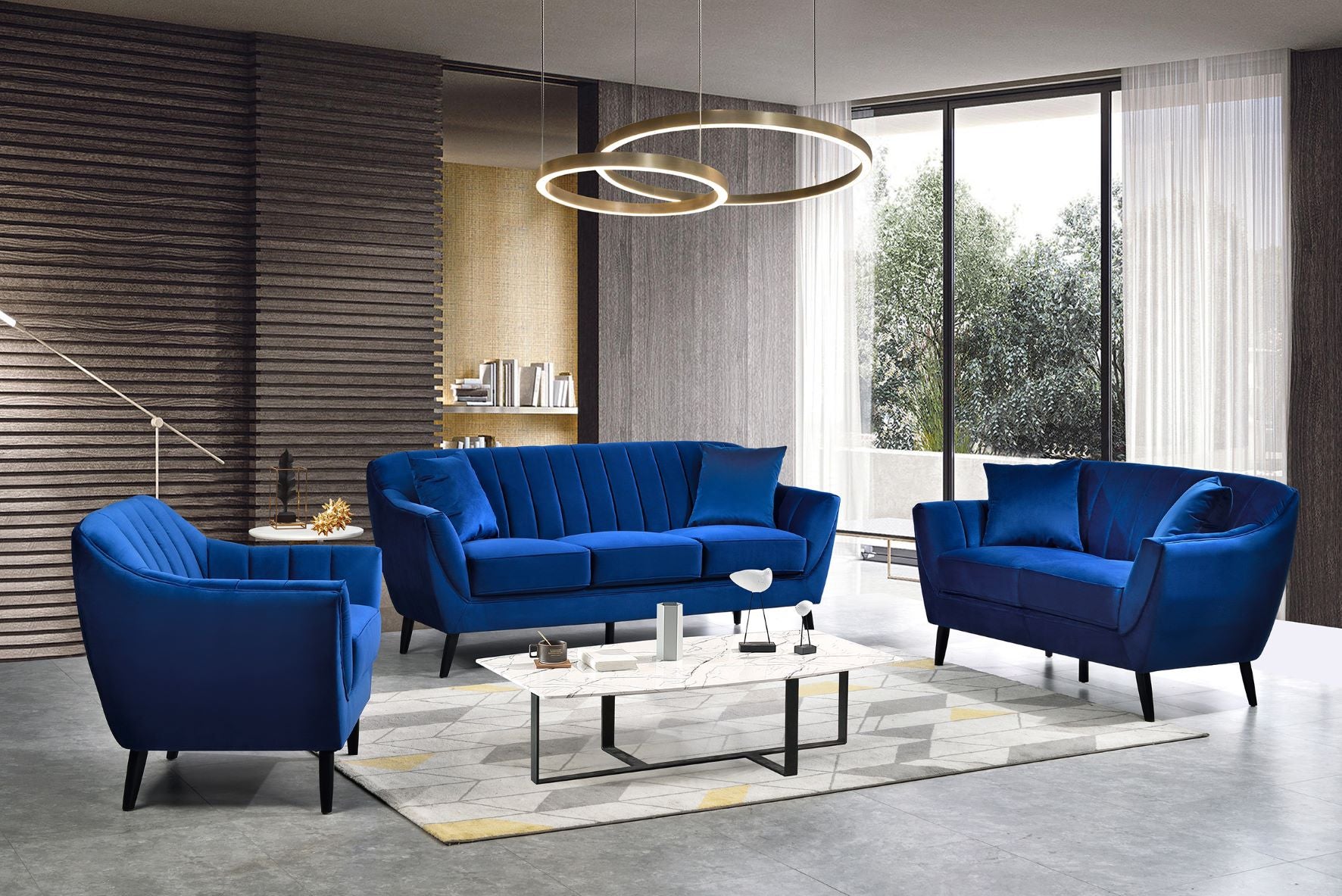 Odette Blue Velvet Sofa Set with Black Legs 99880