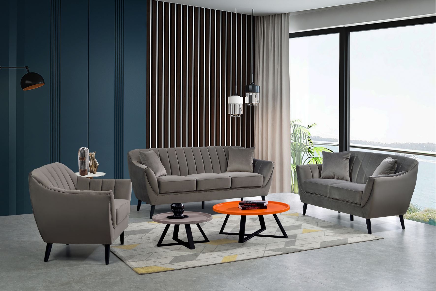 Odette Grey Velvet Sofa Set with Black Legs 99880