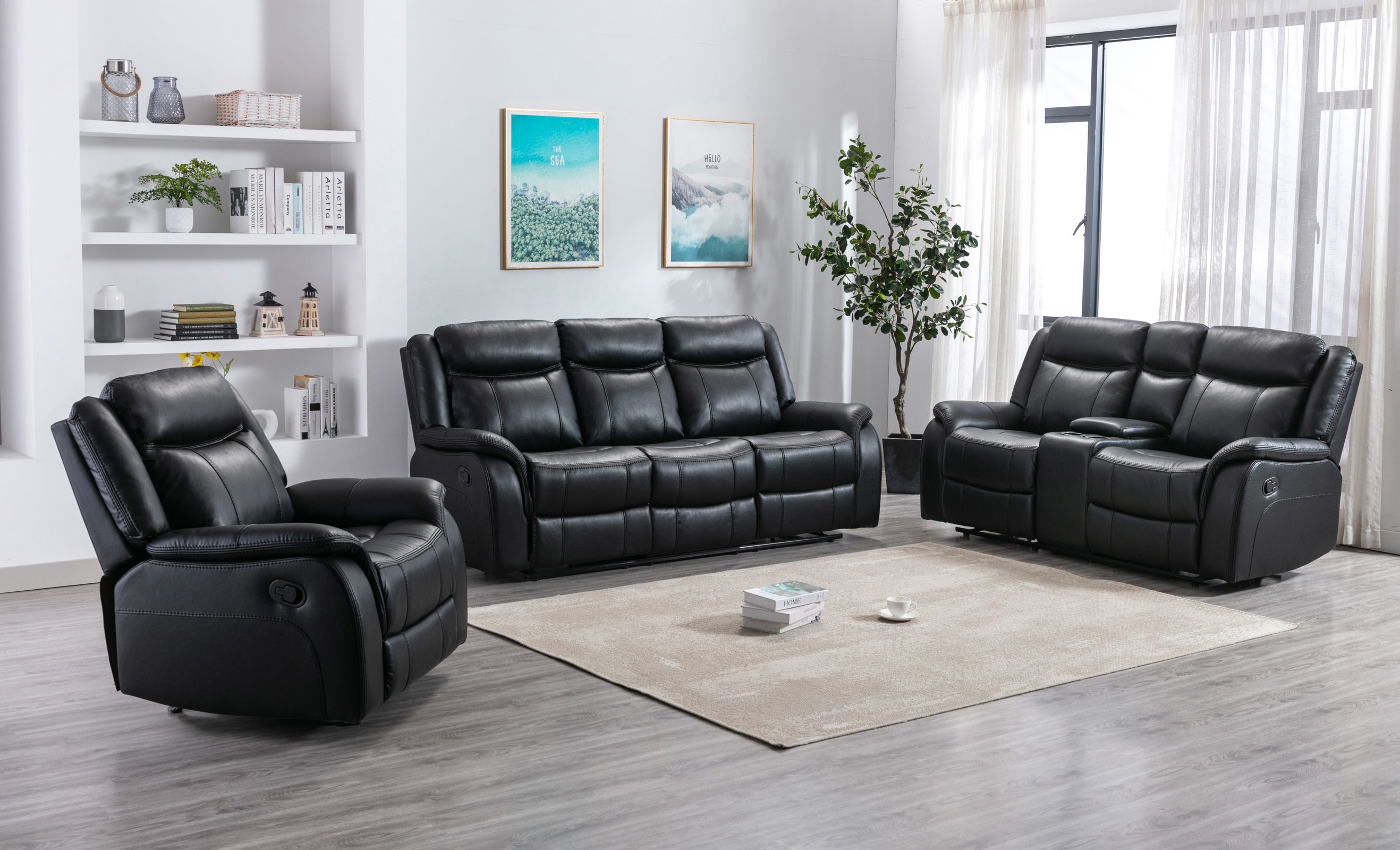 Black Leather Paxton Sofa Collection 99926BLK