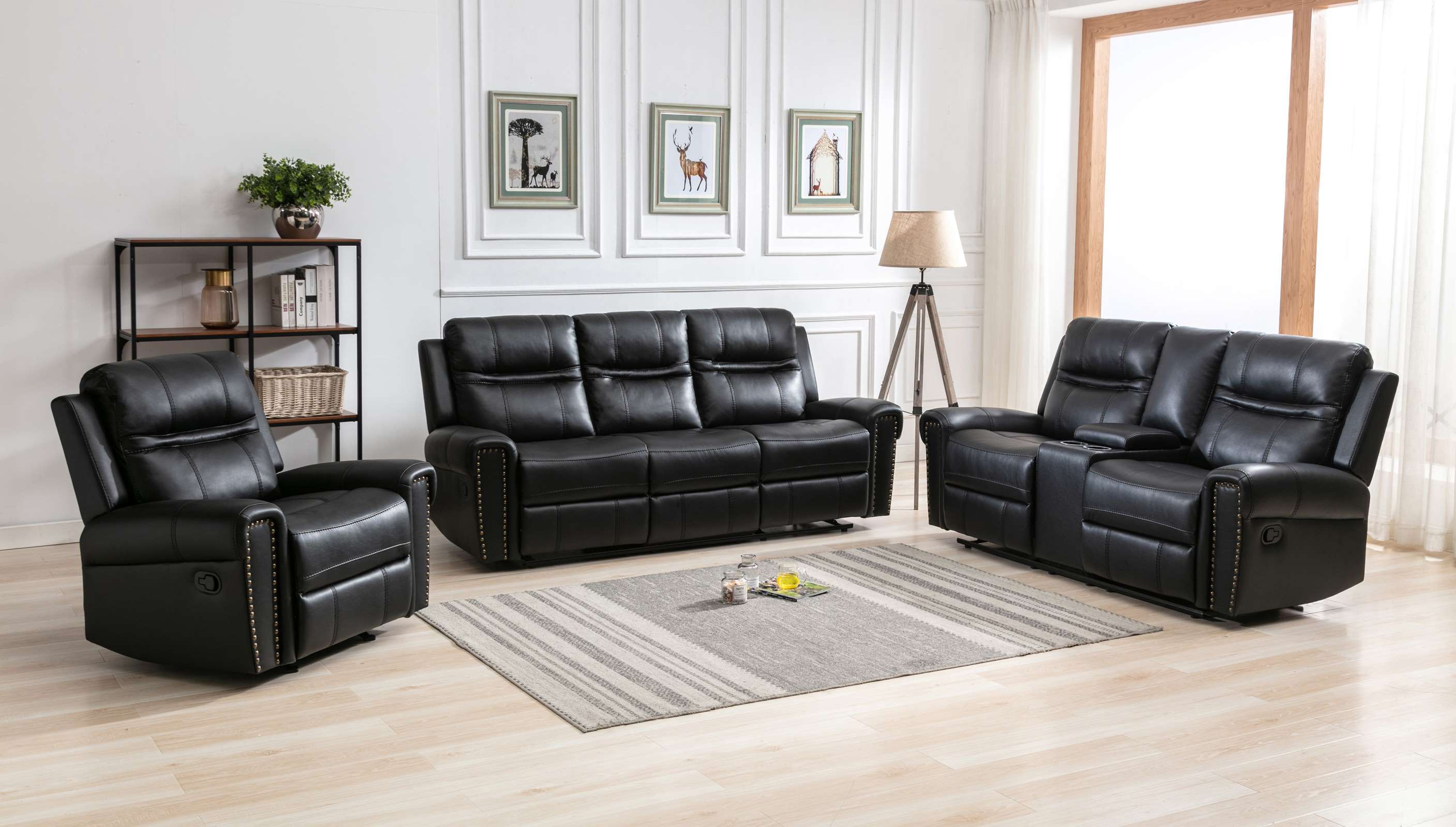 Emerson Black Leather Gel Manual Recliner Loveseat 99927