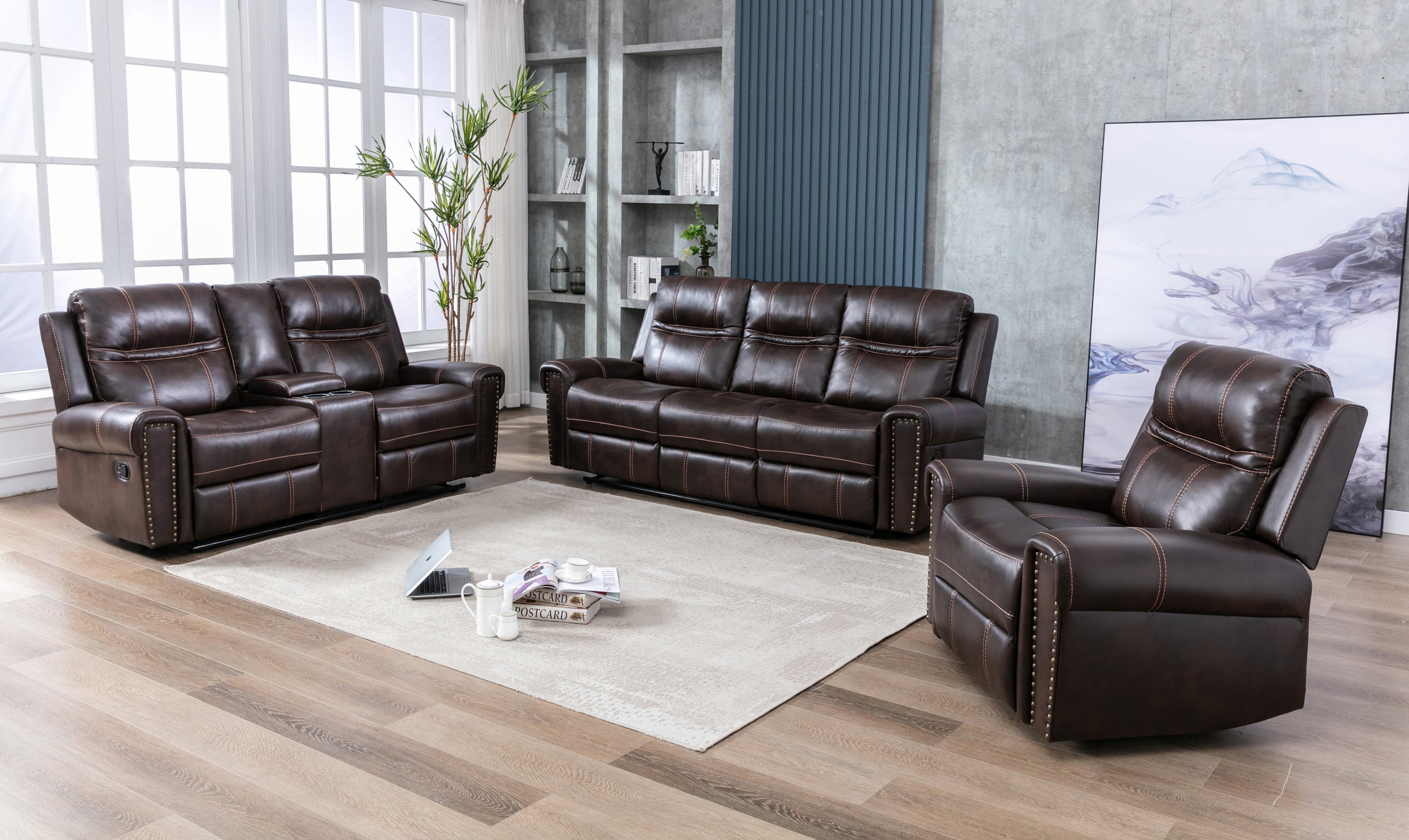 Emerson Brown Leather Gel Manual Recliner Loveseat 99927