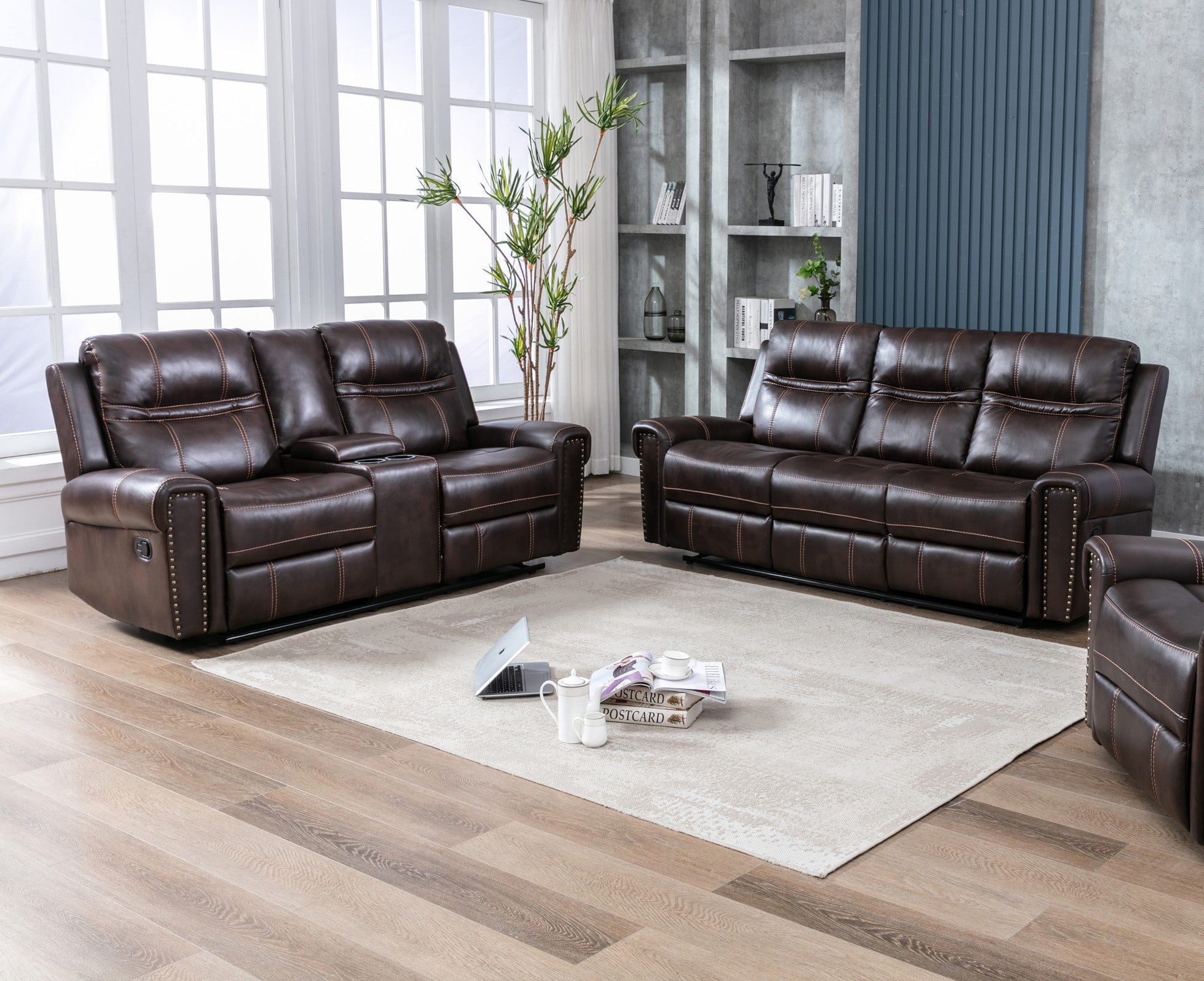 Emerson Brown Leather Gel Manual Recliner Loveseat 99927