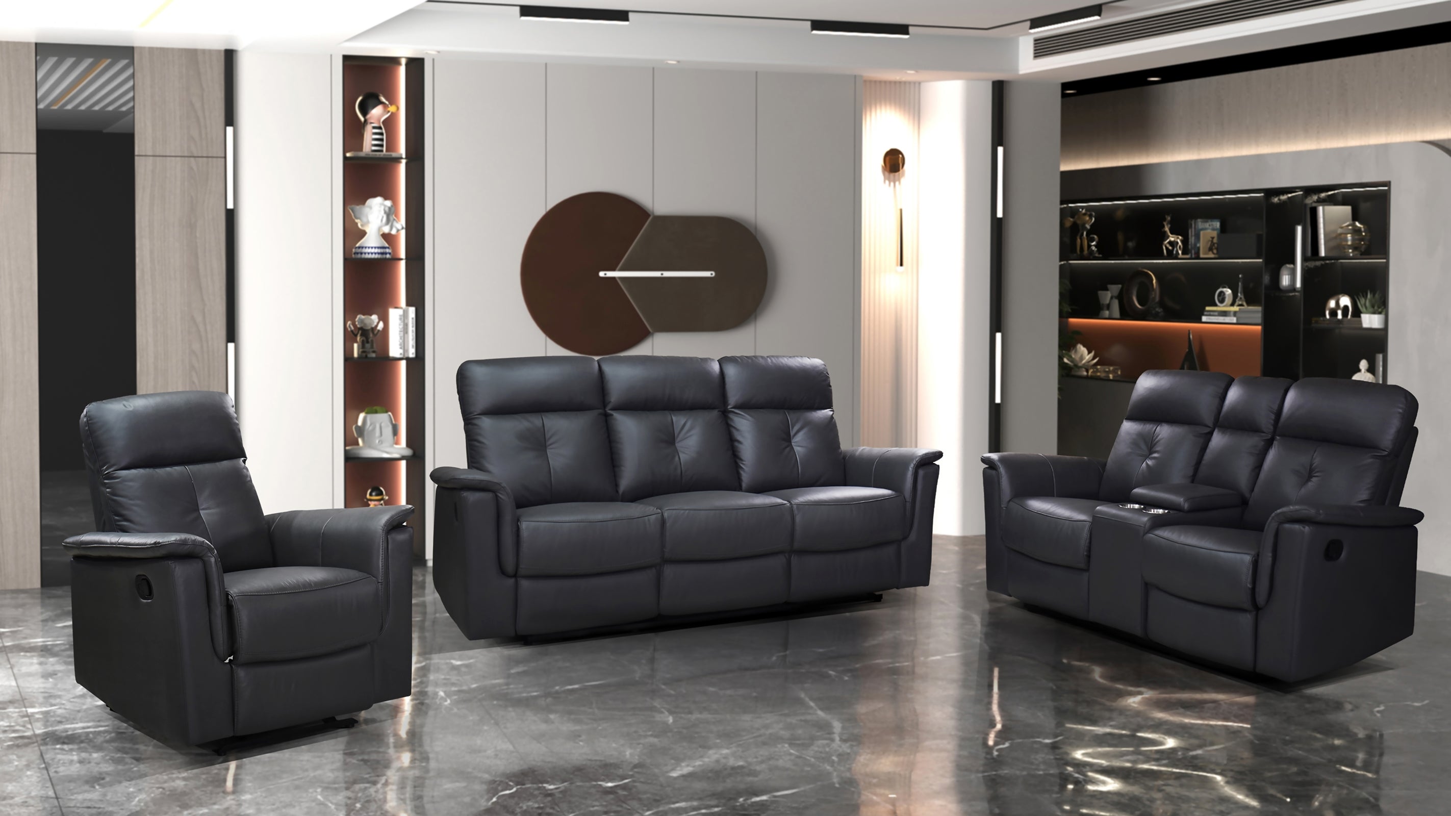 Dark Grey Top Grain Leather Ellesmere Reclining Sofa Collection 99944DGY