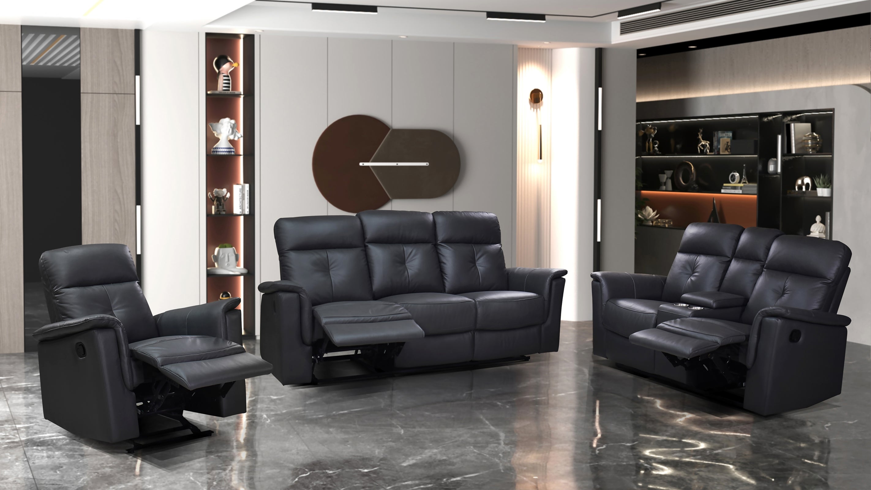 Dark Grey Top Grain Leather Ellesmere Reclining Sofa Collection 99944DGY