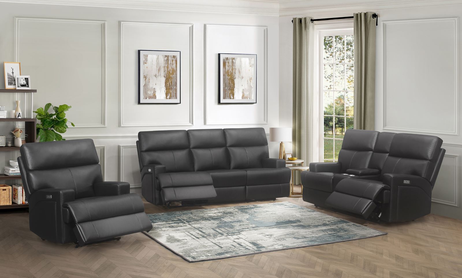 Sethos Top Grain Black Leather Power Reclining Collection 99945