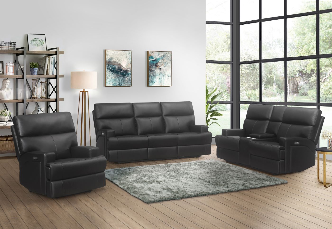 Sethos Top Grain Black Leather Power Reclining Collection 99945