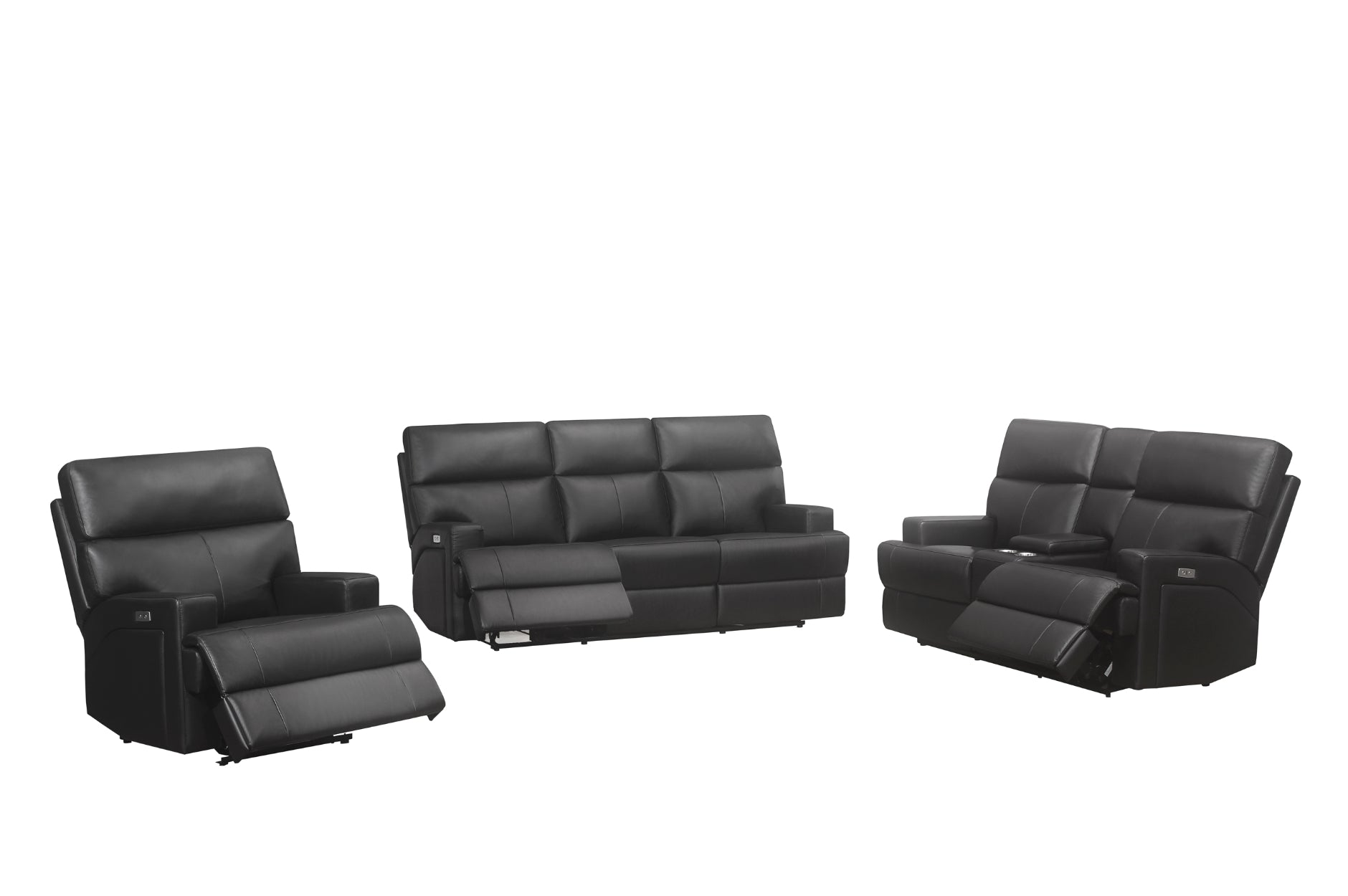 Sethos Top Grain Black Leather Power Reclining Collection 99945