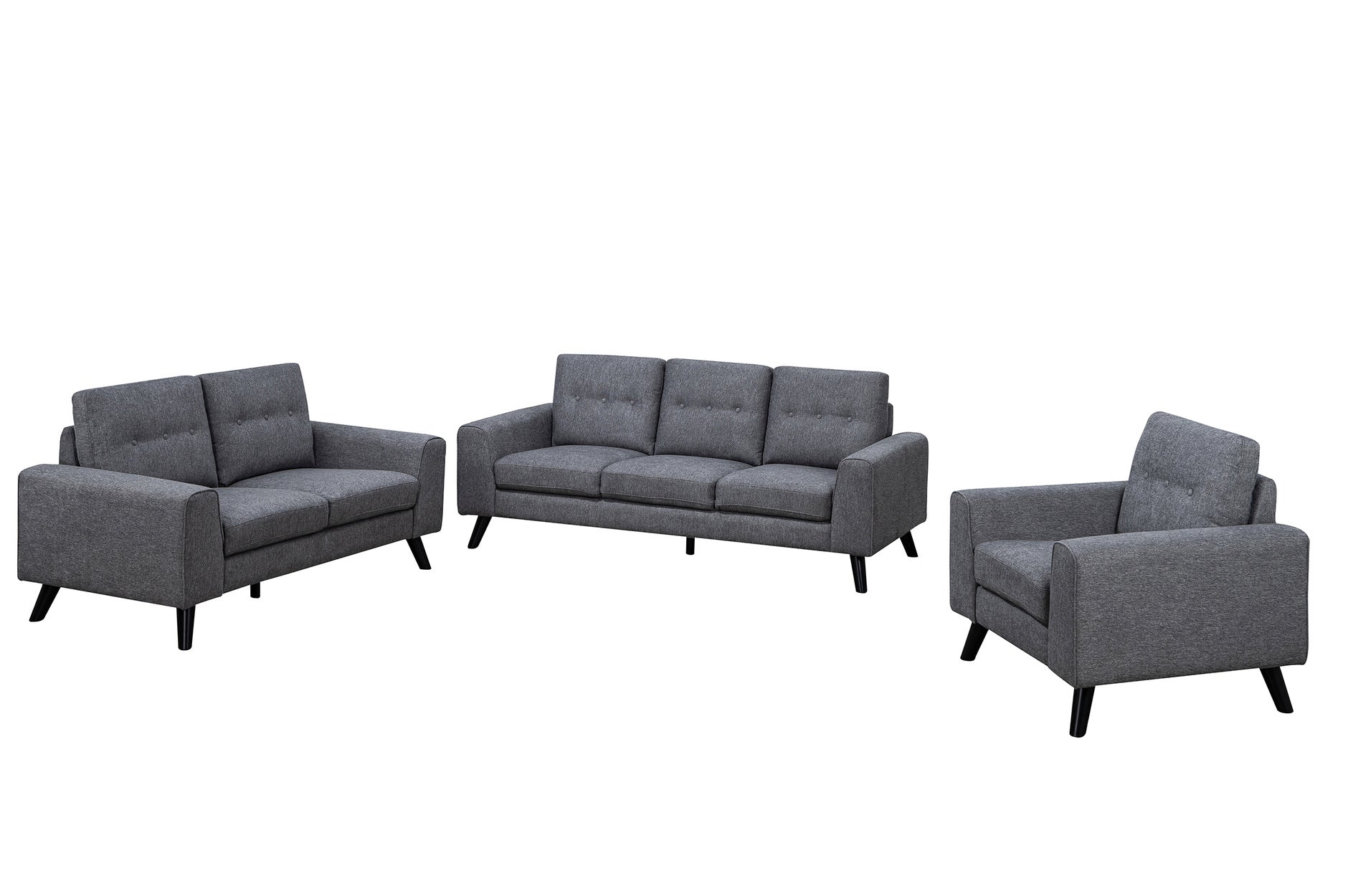 Evelyn Grey Chenille Fabric Sofa Set with Black Legs 99947GRY