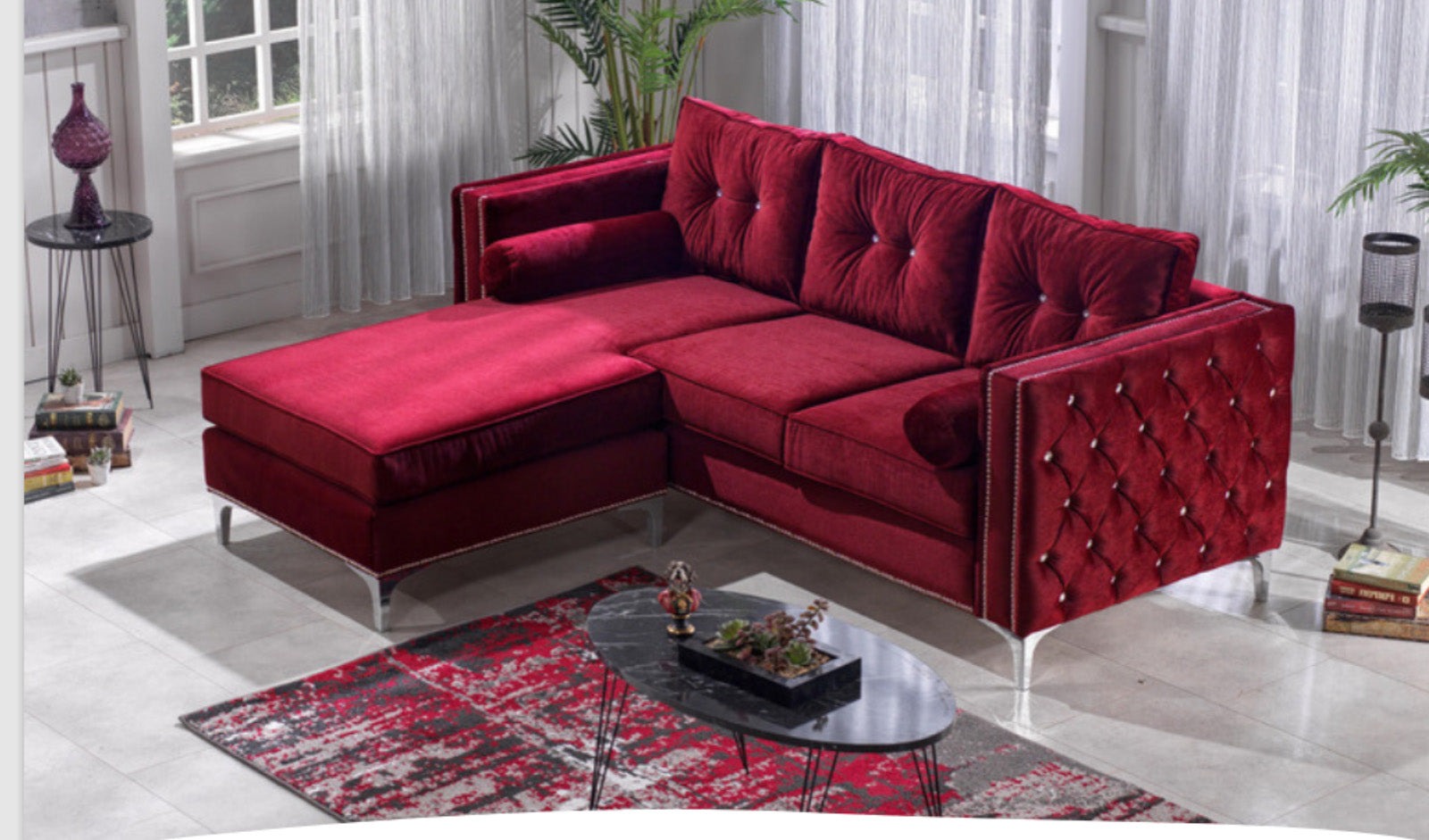 Alaska Sectional Sofa - Red Velvet