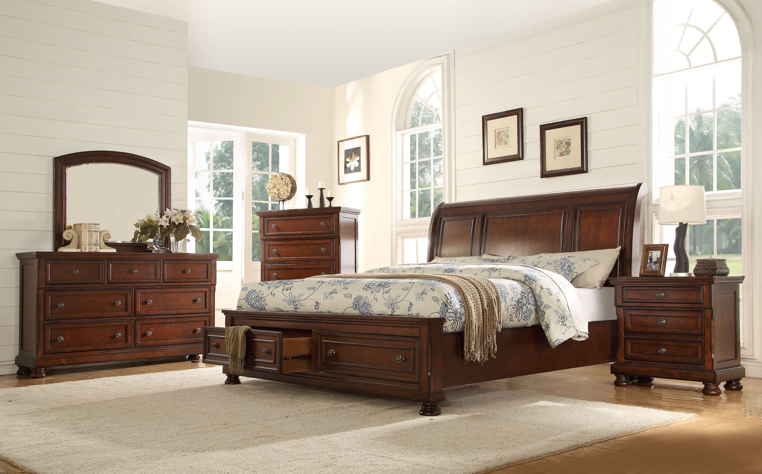 Baltimore Bed With Sleigh Headboard And Storage Footboard Walnut 851