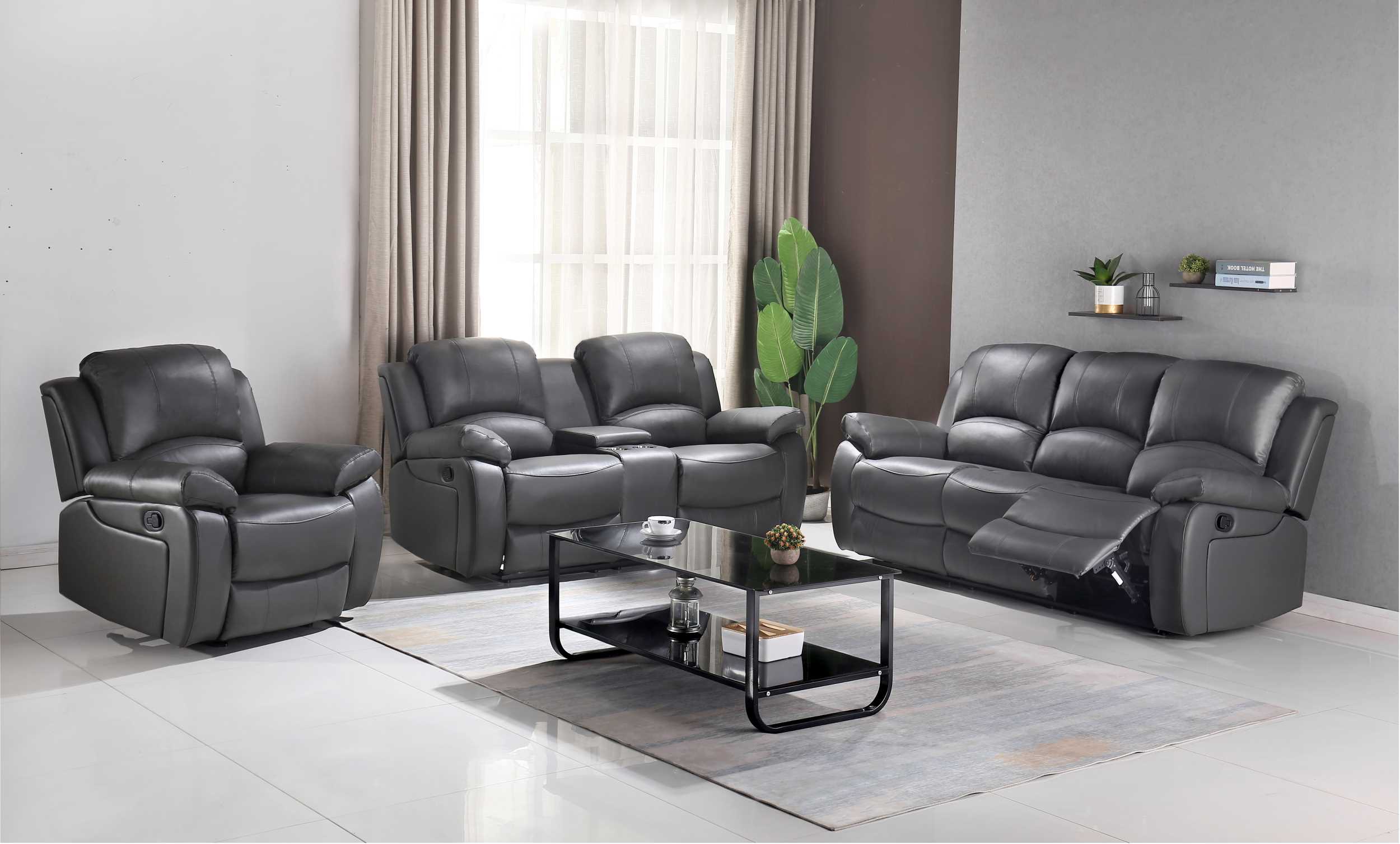 Boris Leather-Aire Grey Recliner Collection 6060