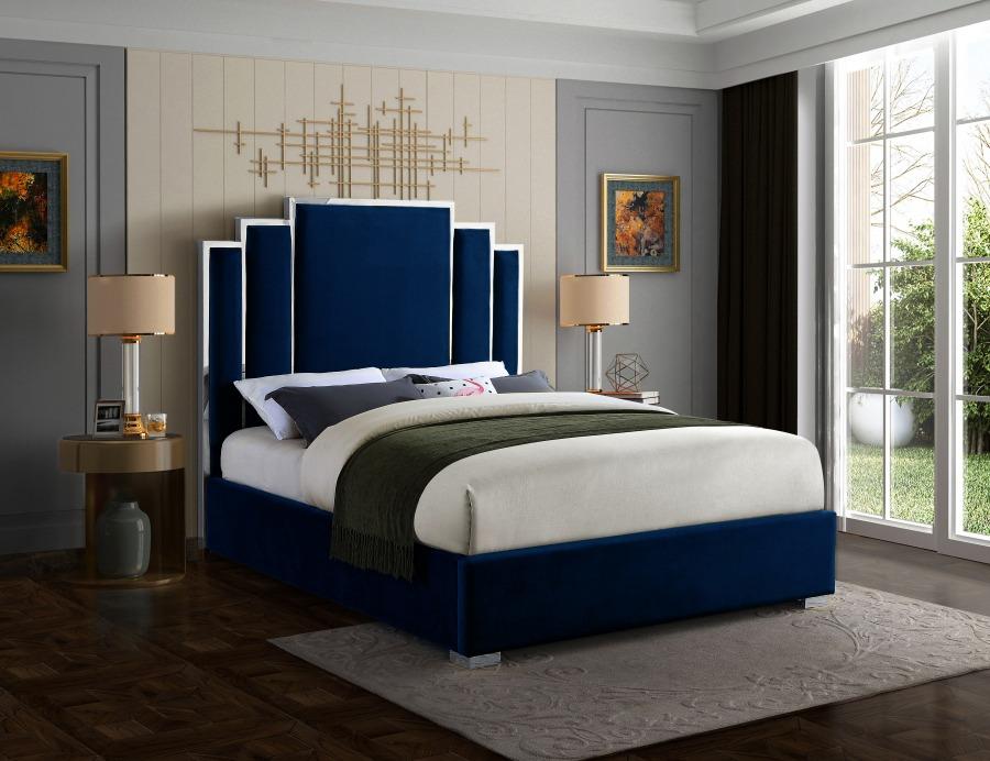 Chloe Chanel Bed - Navy Blue Velvet With Silver Trim