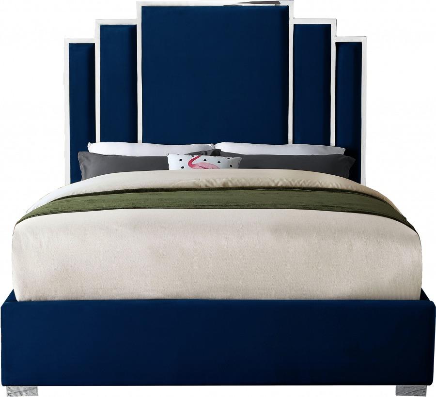 Chloe Chanel Bed - Navy Blue Velvet With Silver Trim