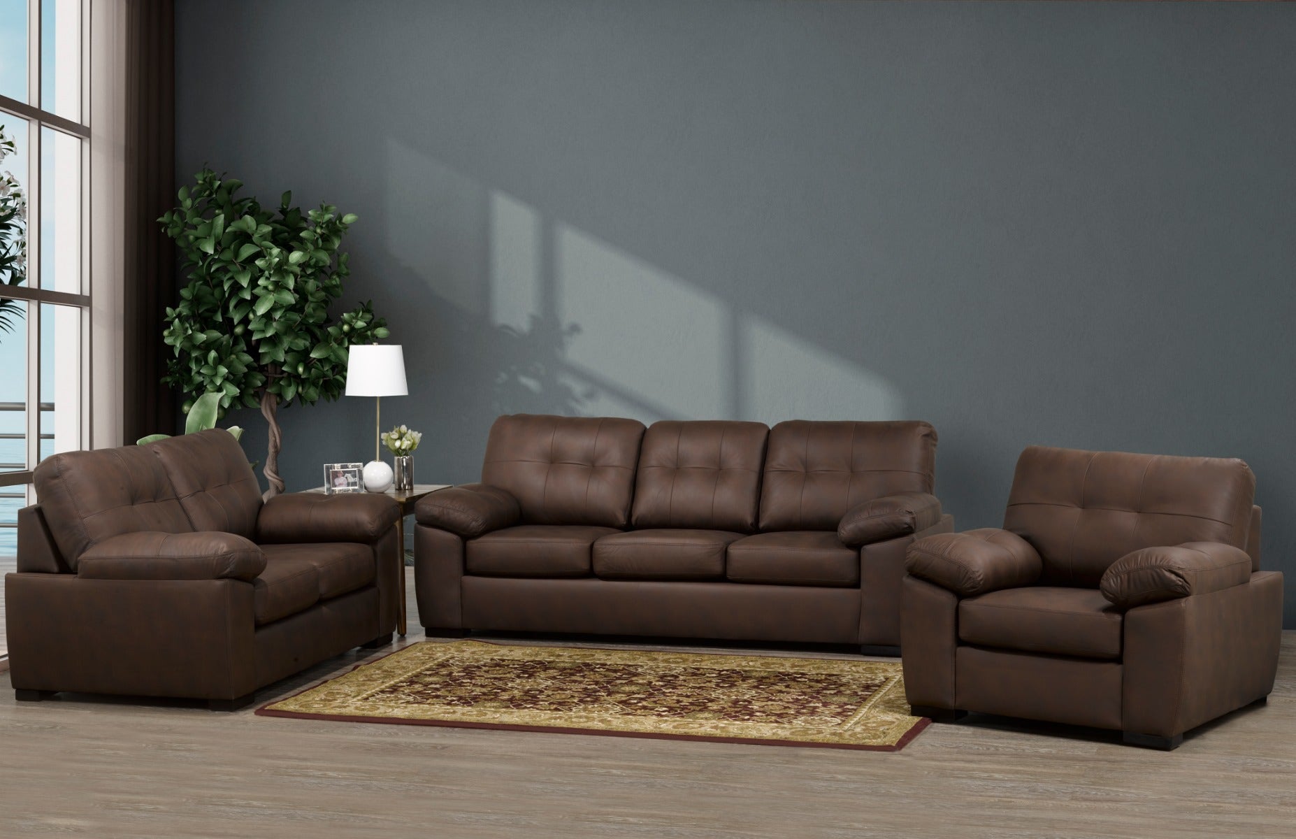 Canadian Made Kalmar Leather Gel Chocolate Sofa 4392