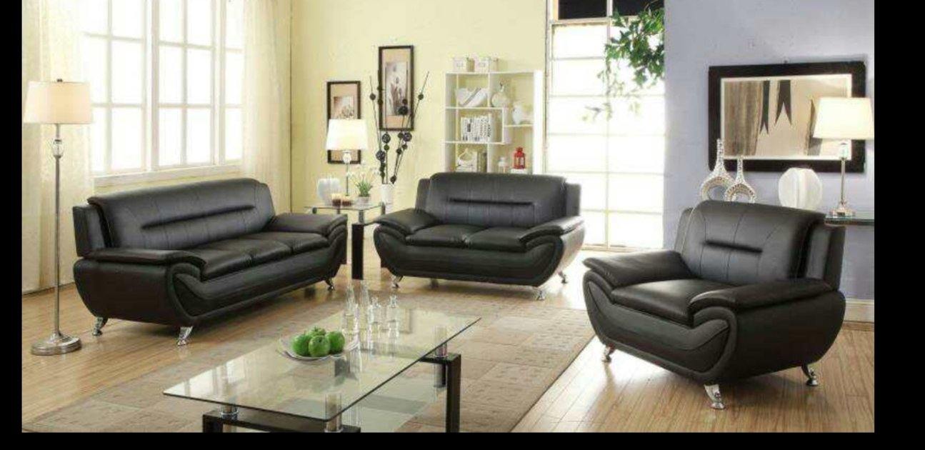 Speedy 3 PC Black Faux Leather Sofa Set 868