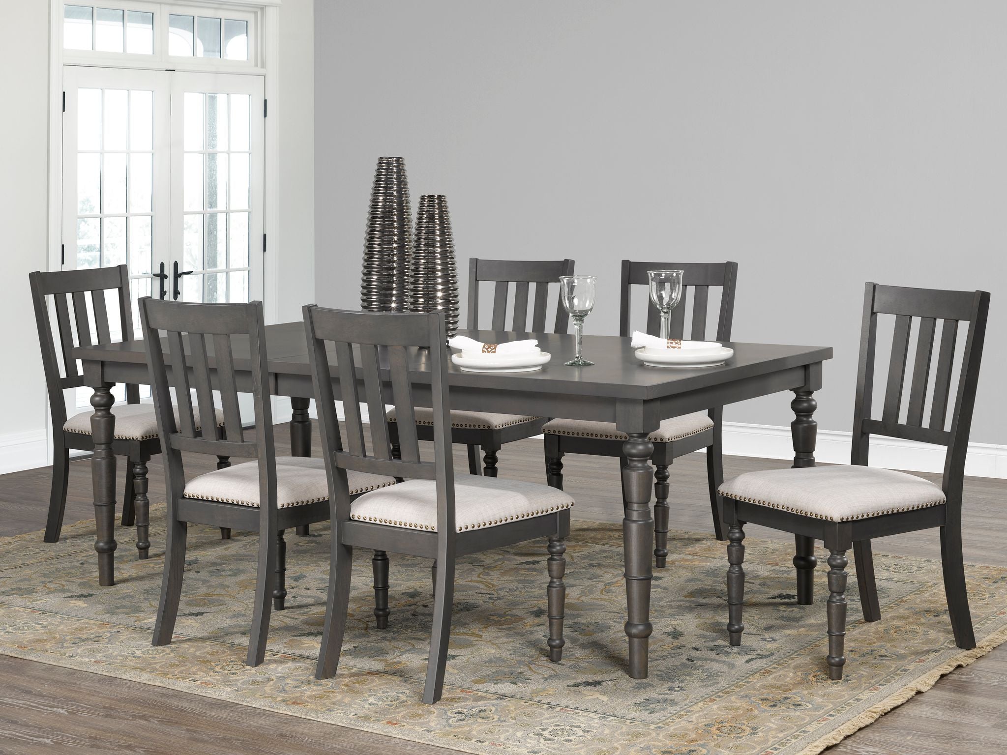 Wooden Dining Table With 6 Fabric Chairs Set 5142-02