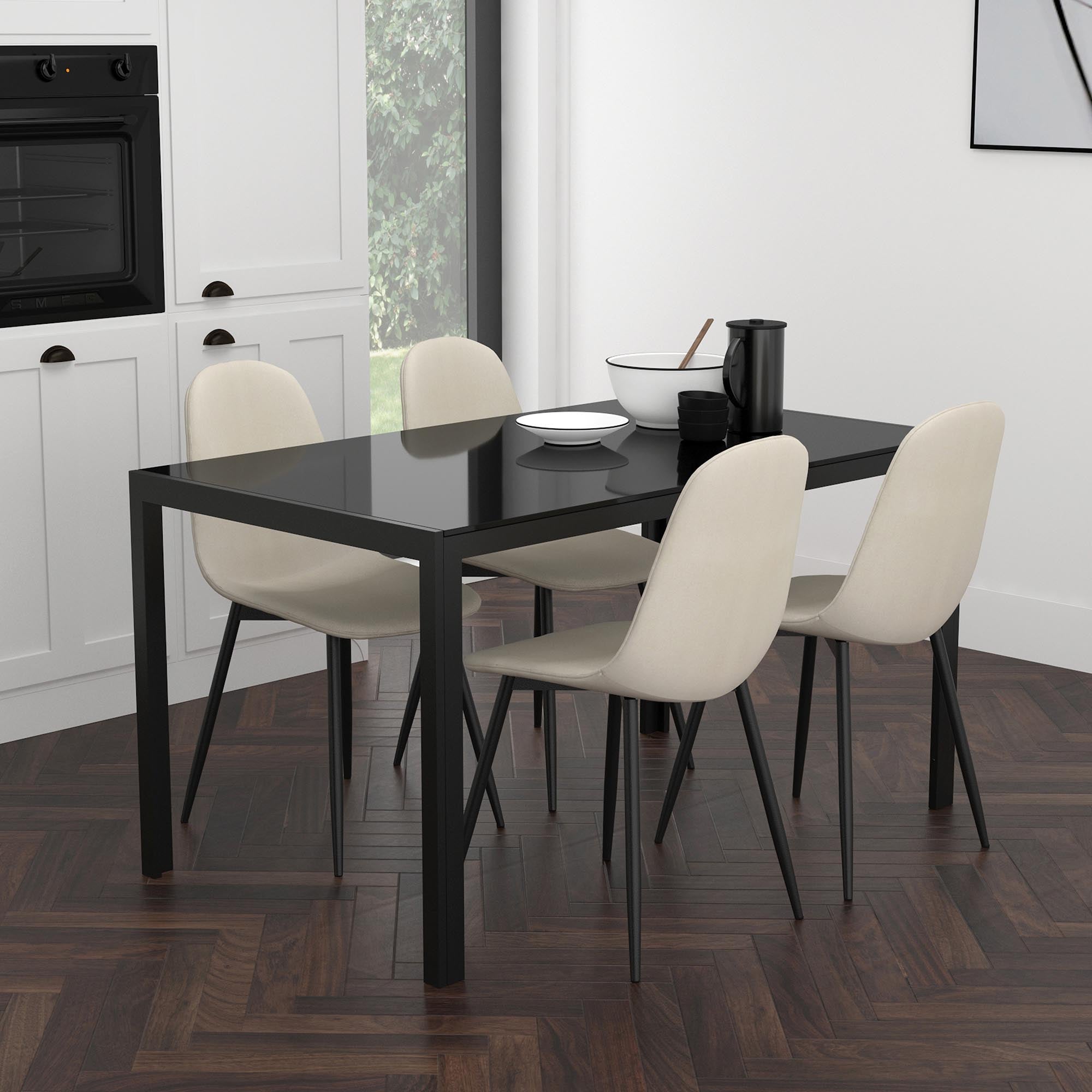 Contra/Olly 5pc Dining Set, Black/Beige 207-843BK/606BG