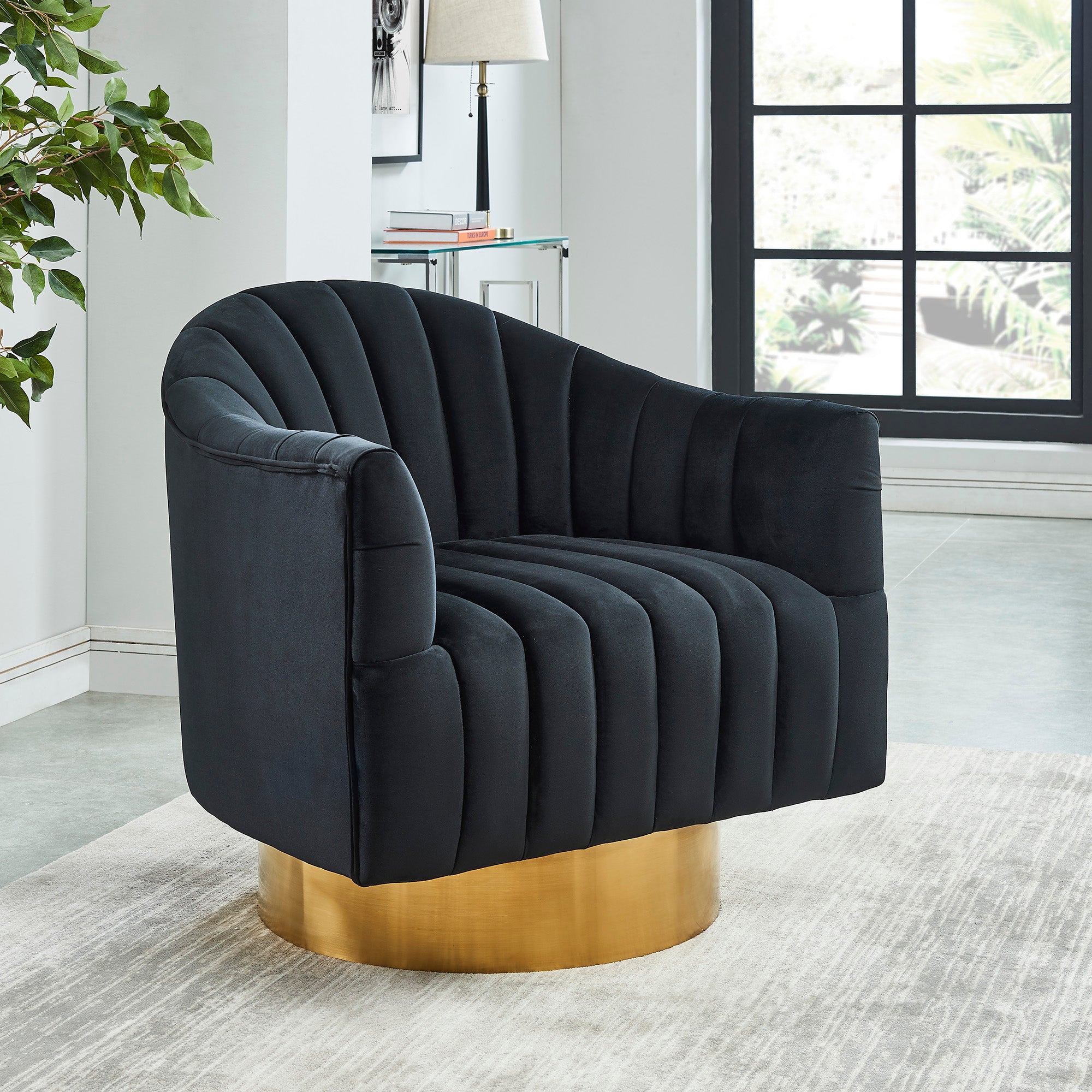 Cortina Swivel Accent Chair in Black/Gold 403-433BK
