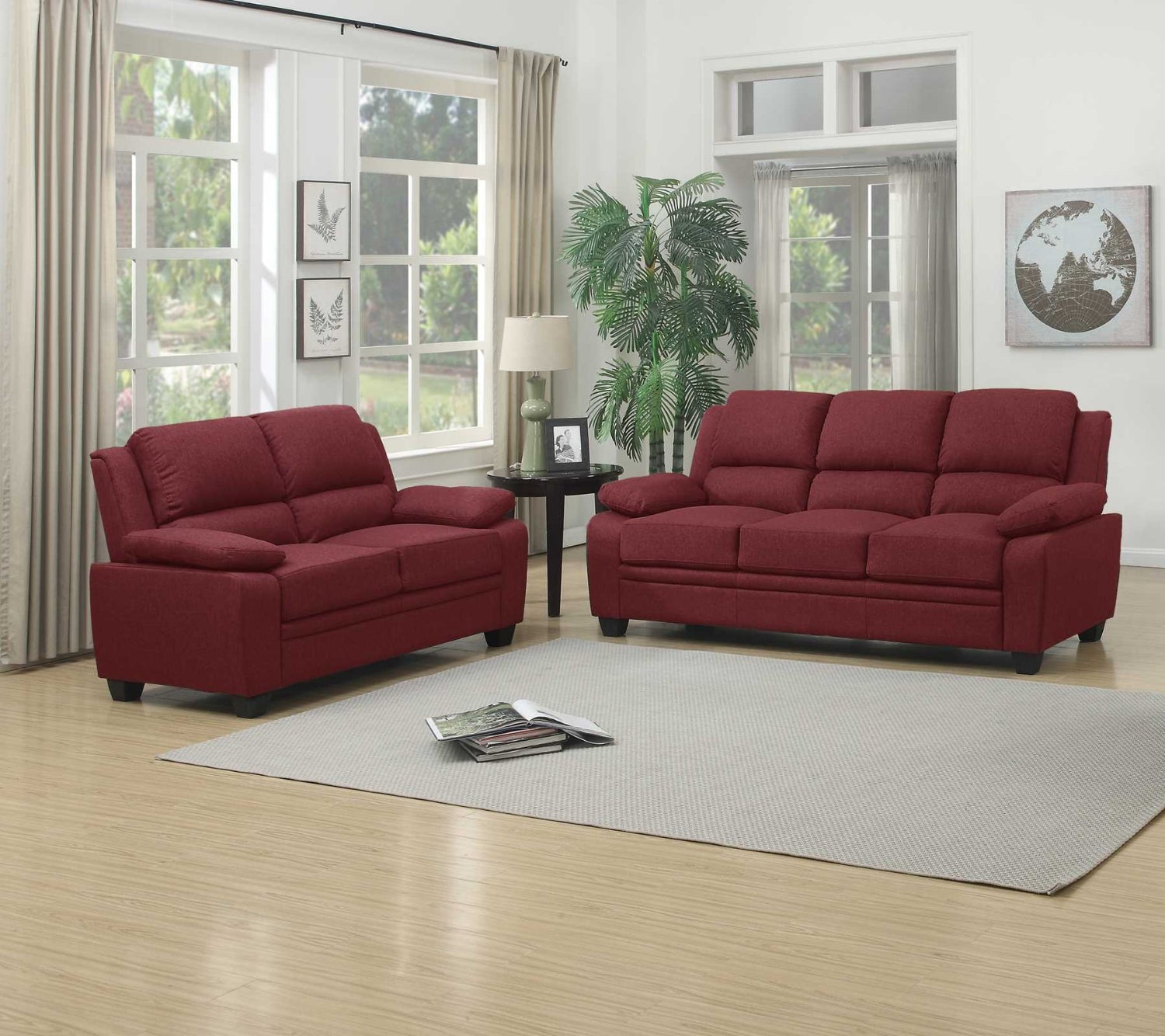 Red Fabric Sofa Set