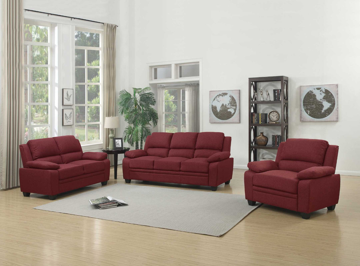 Red Fabric Sofa Set