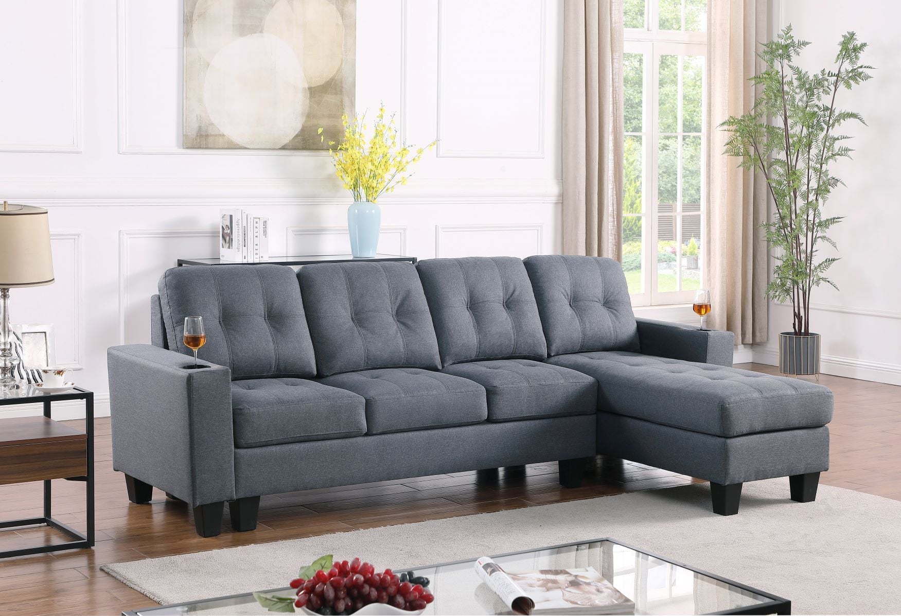 Diamond Reversible Sectional Sofa - Grey Fabric
