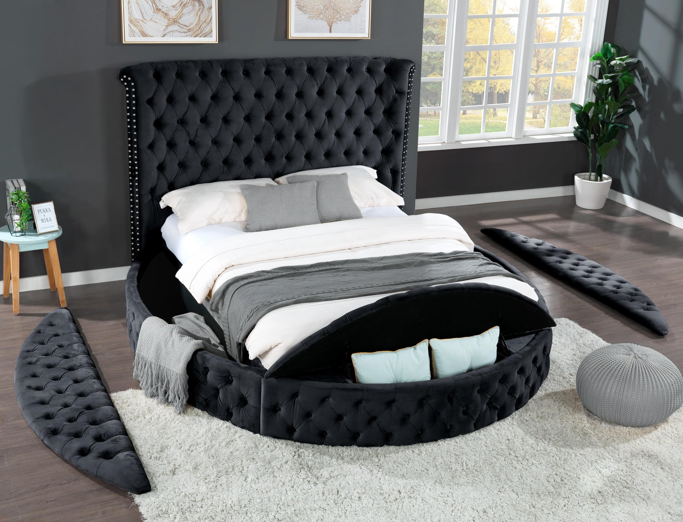 Hazel Black Velvet Round Storage Bed 423