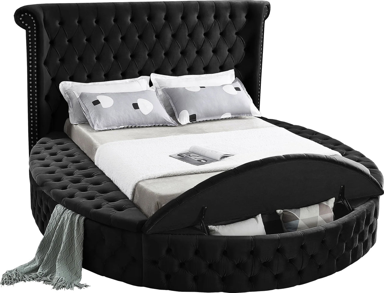Hazel Black Velvet Round Storage Bed 423