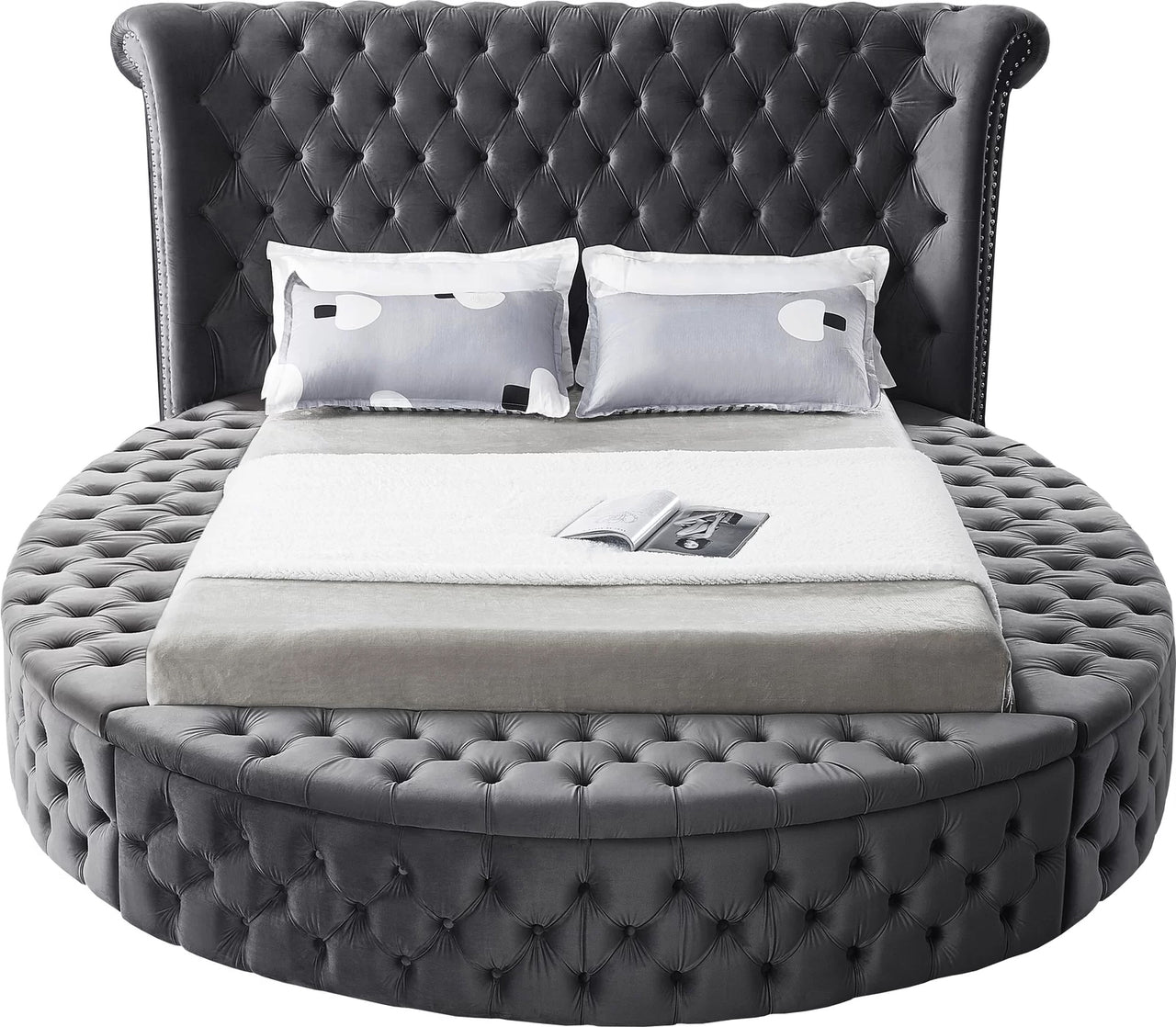 Hazel Grey Velvet Round Storage Bed 423