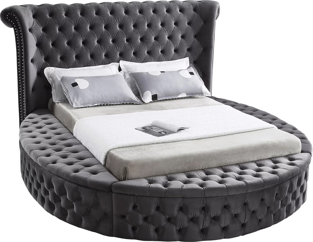 Hazel Grey Velvet Round Storage Bed 423