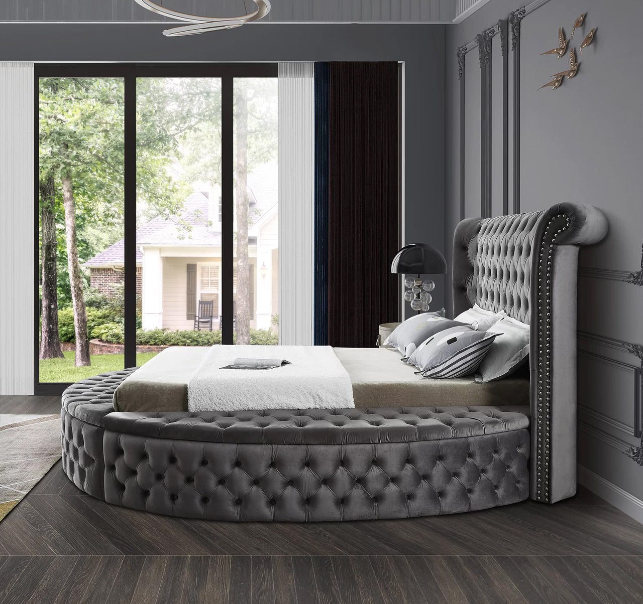 Hazel Grey Velvet Round Storage Bed 423