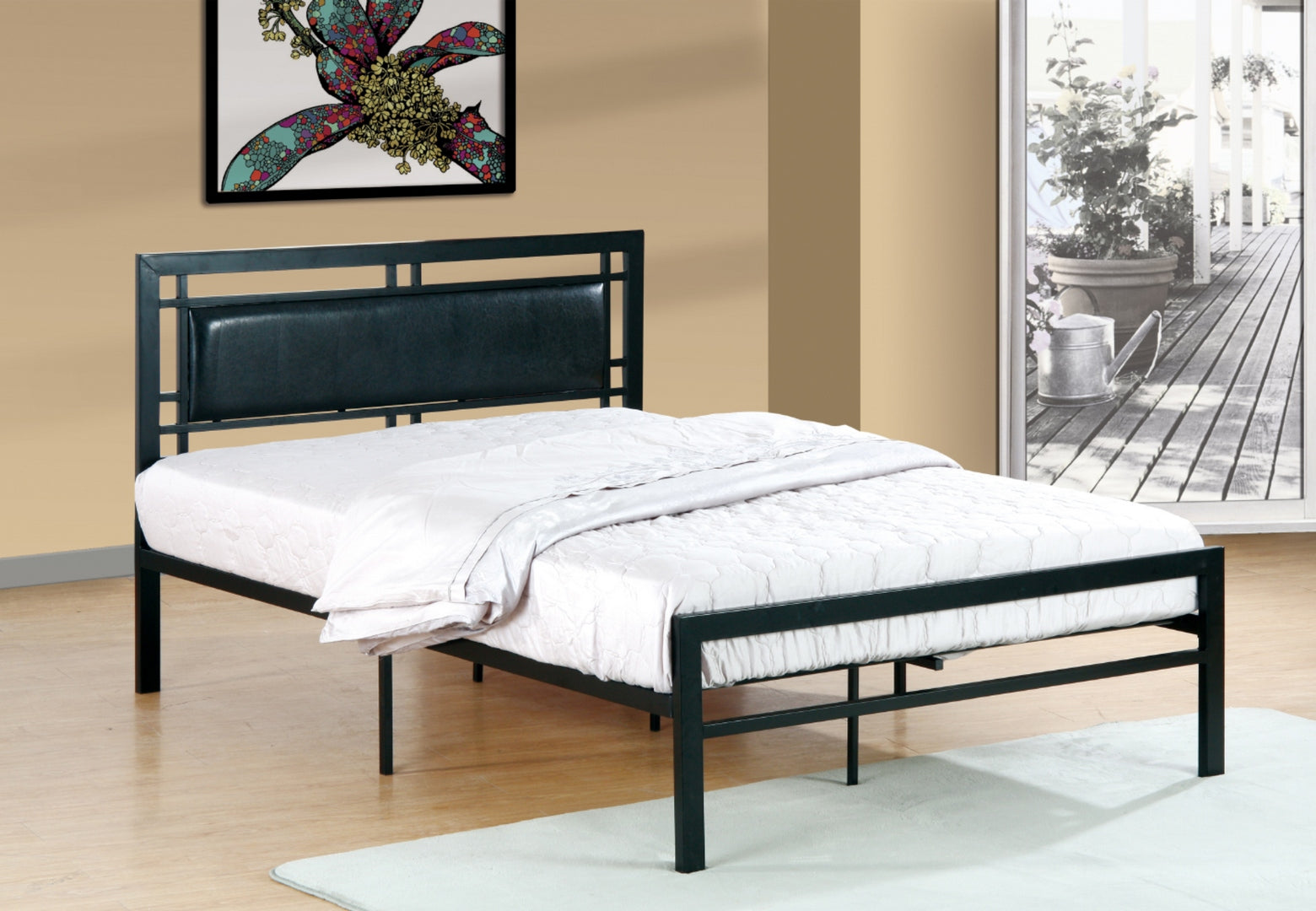 Black Metal Bed W/ Black PU Headboard IF 141B