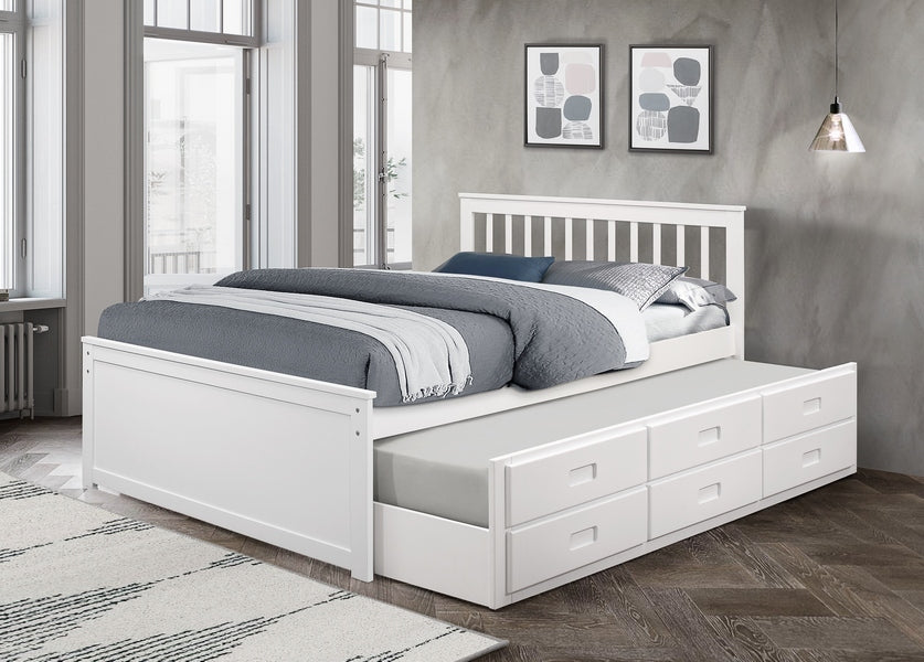 White Bed with Trundle Single 300