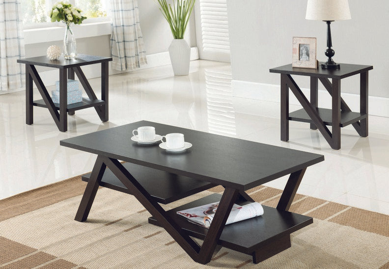 3 PC Wooden Coffee Table Set Espresso 3500