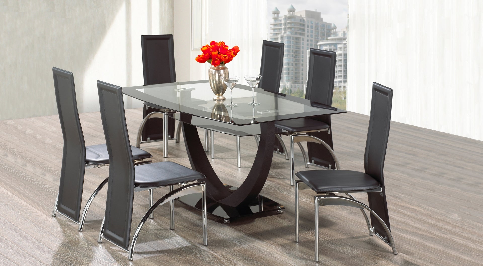 Black Tempered Glass Dining Table  IF5067
