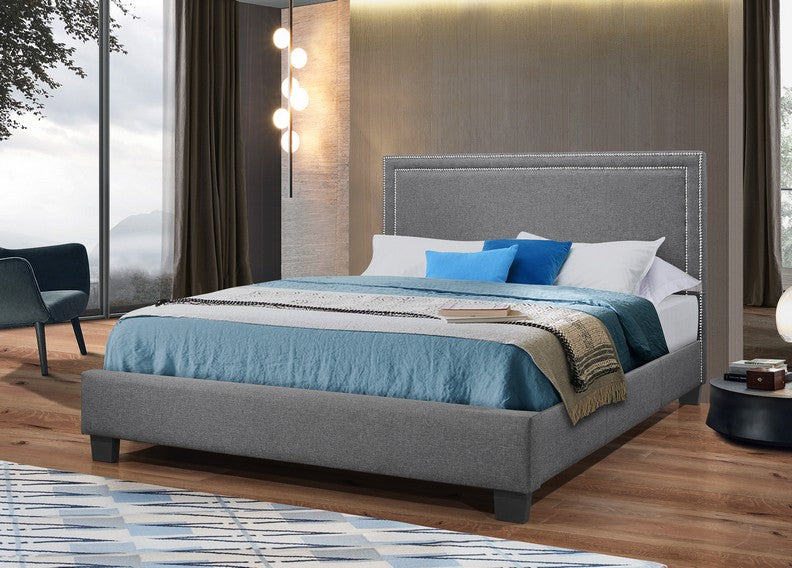 Queen Grey Fabric Bed with Nailhead #5280