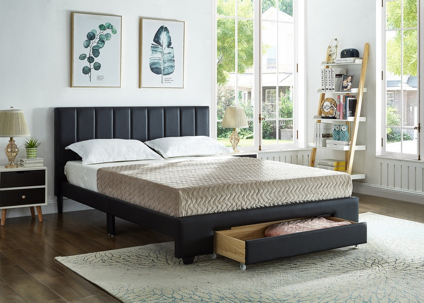 Black PU Bed with Front Drawers 5480